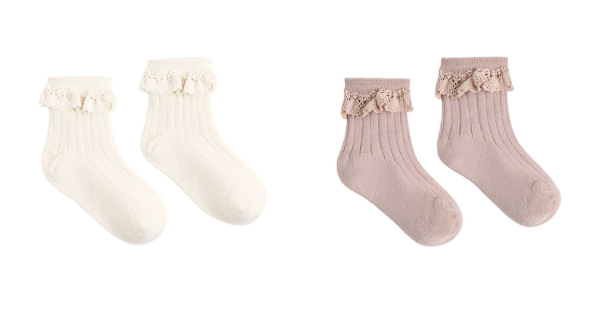 Lace Trim Socks, 2-Pack Rosewood, Natural