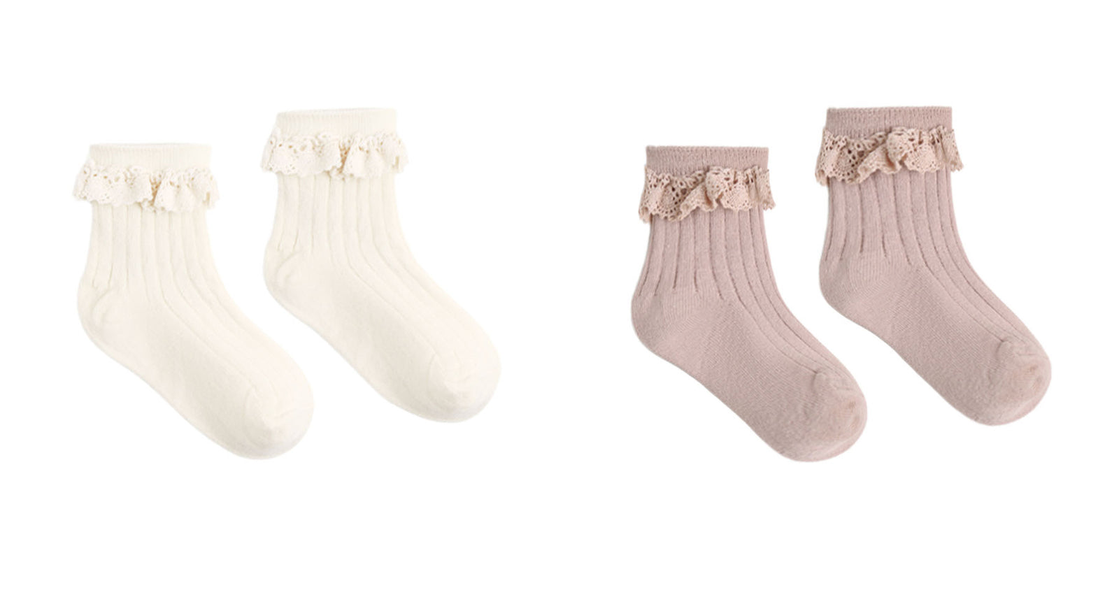 Lace Trim Socks, 2-Pack Rosewood, Natural
