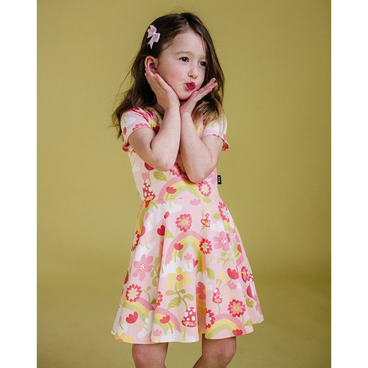 Mushroom World Short Sleeve Waisted Dress