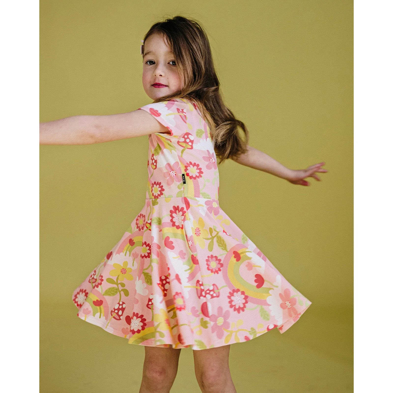 Mushroom World Short Sleeve Waisted Dress
