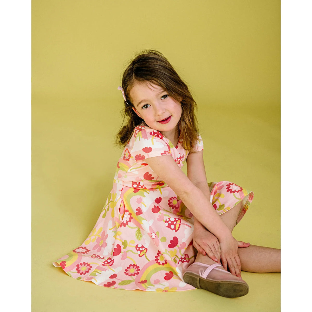 Mushroom World Short Sleeve Waisted Dress