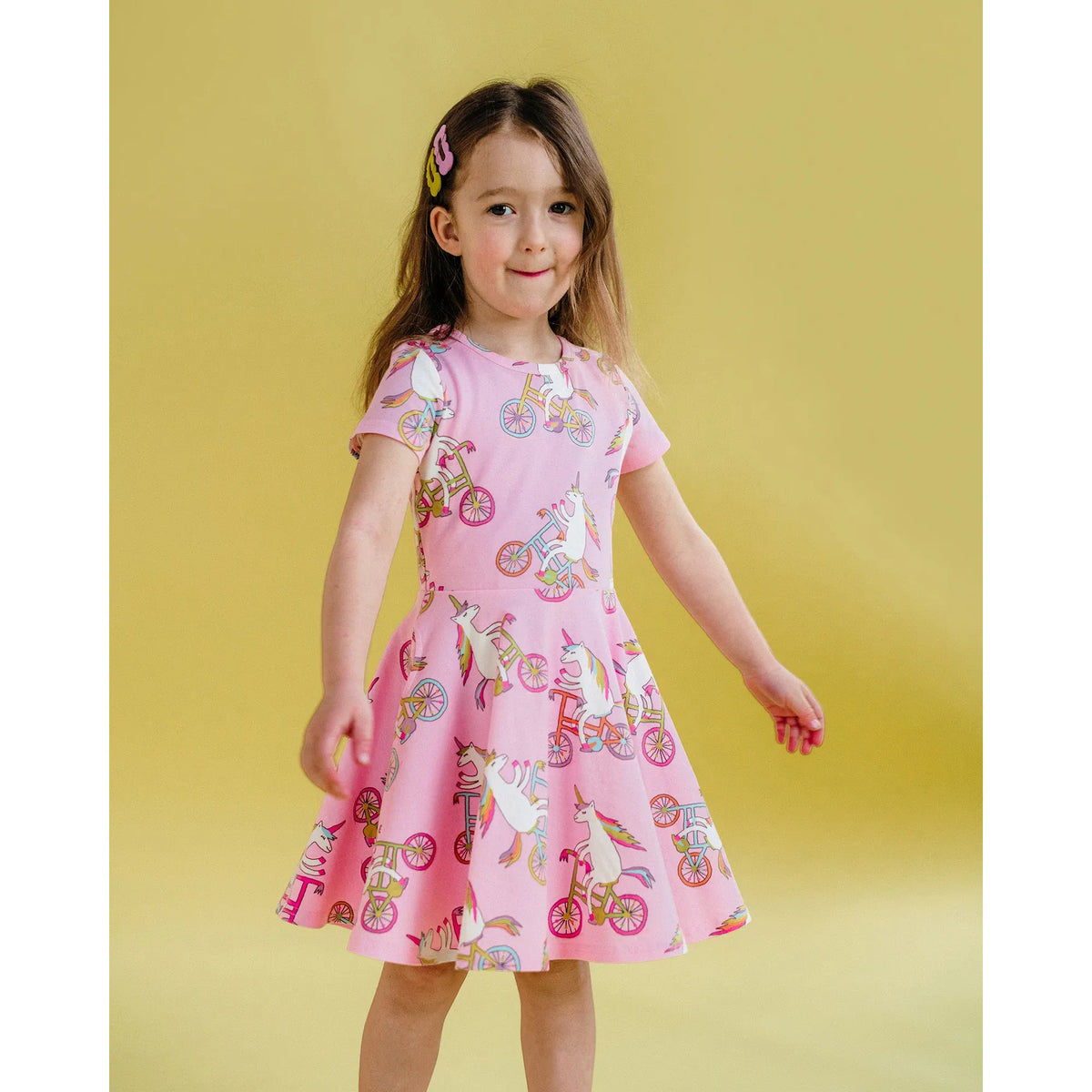 Unicorn Bike Short Sleeve Waisted Dress