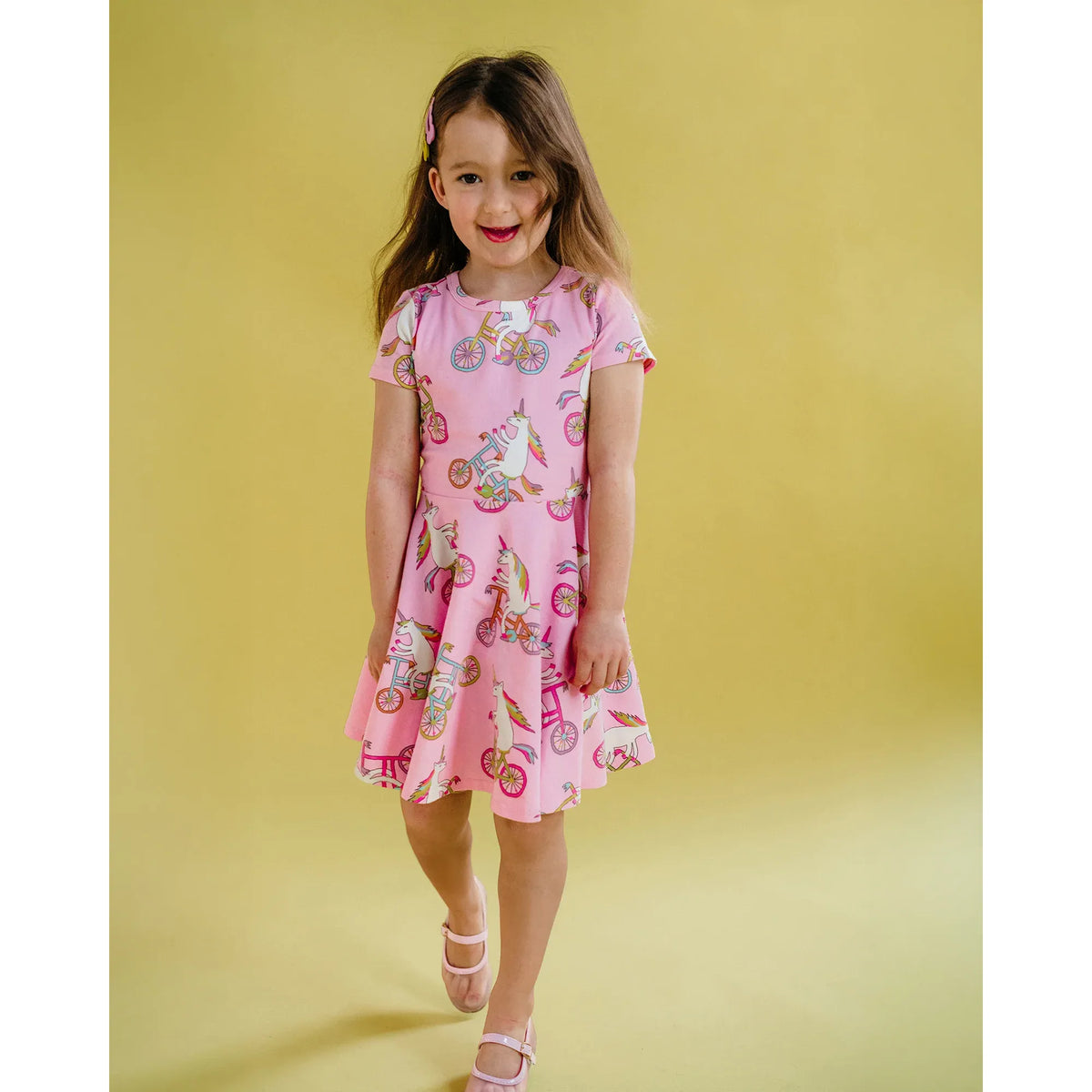 Unicorn Bike Short Sleeve Waisted Dress