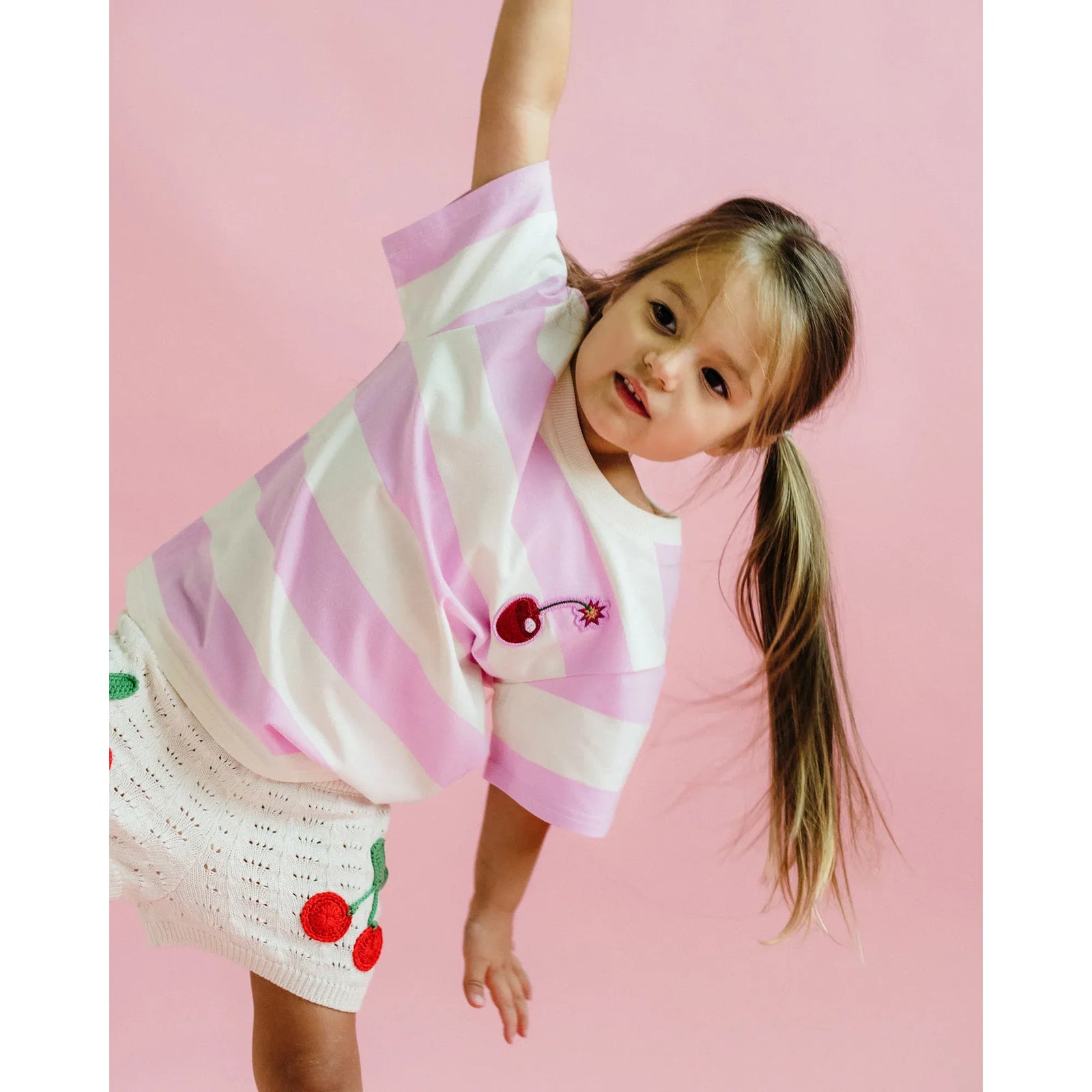 Pink Stripe Short Sleeve Boxy T-Shirt