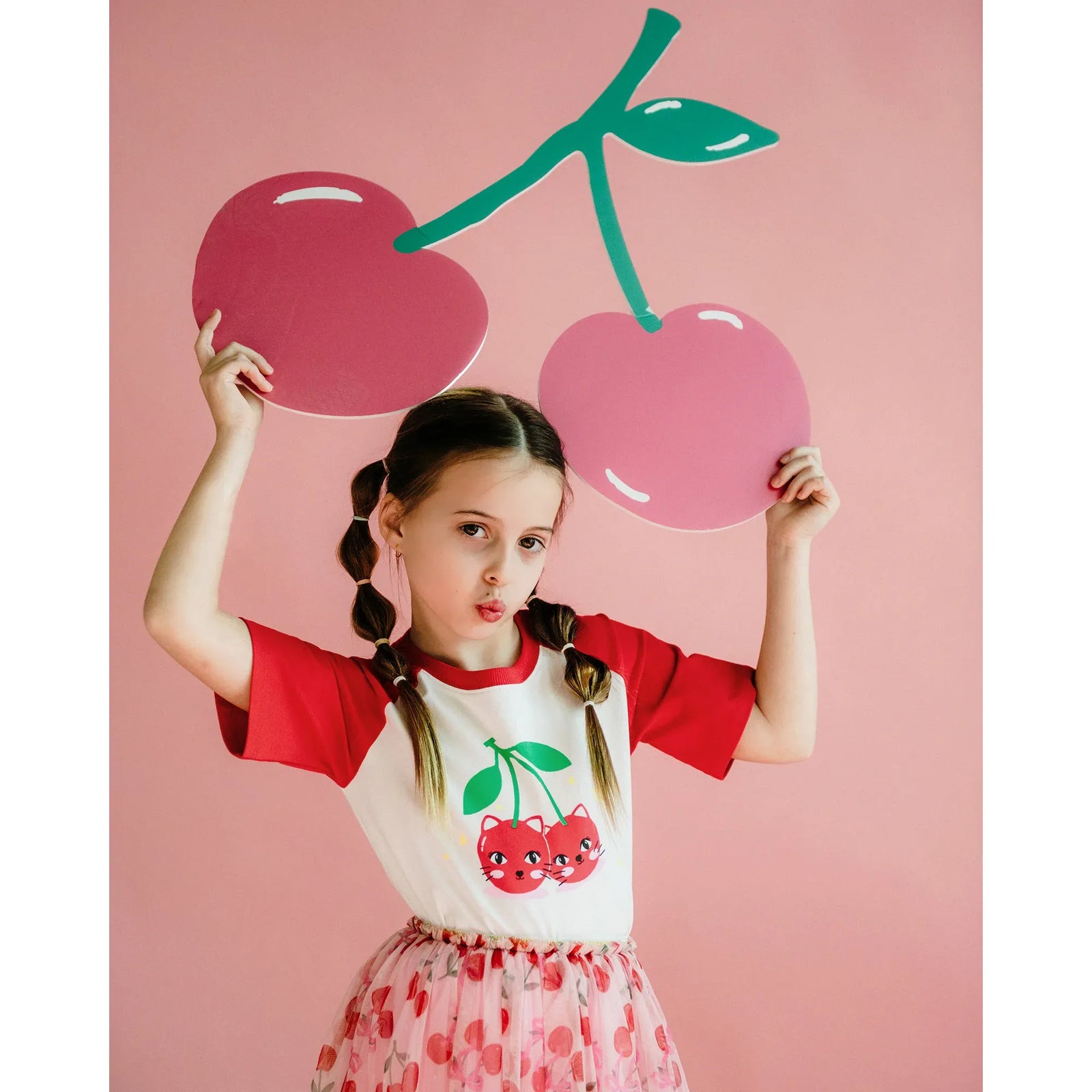 Cherry Cat Short Sleeve Kylie Raglan T-Shirt