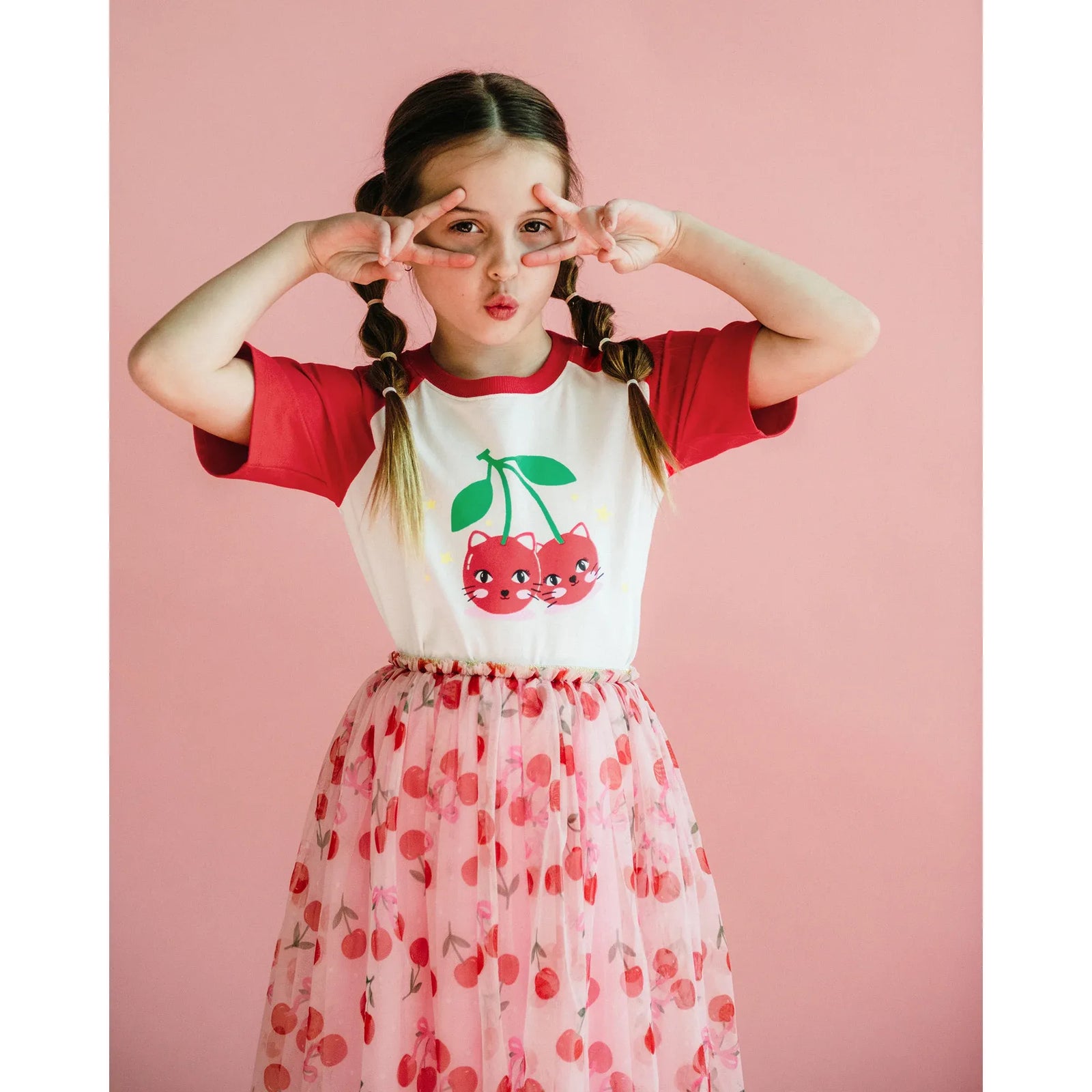 Cherry Cat Short Sleeve Kylie Raglan T-Shirt