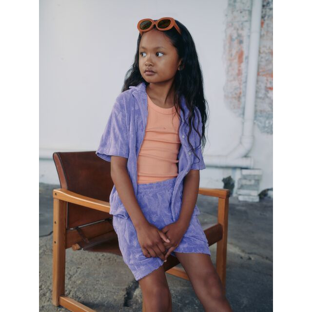 Jacquard Towelling Short-Sleeved Shirt - Cactus Stripe Paisley Purple