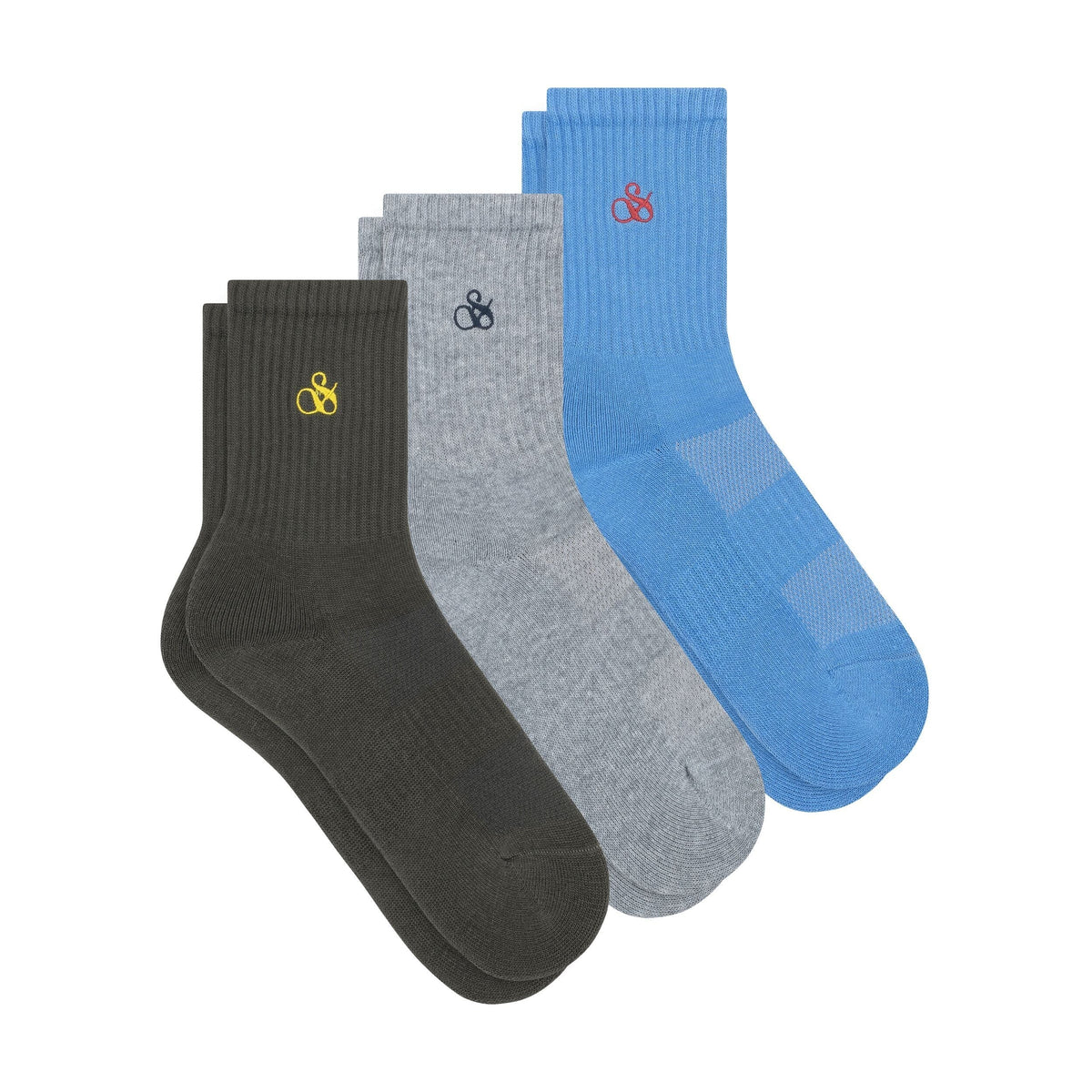 3Pk Kids Terry Crew Socks - Green