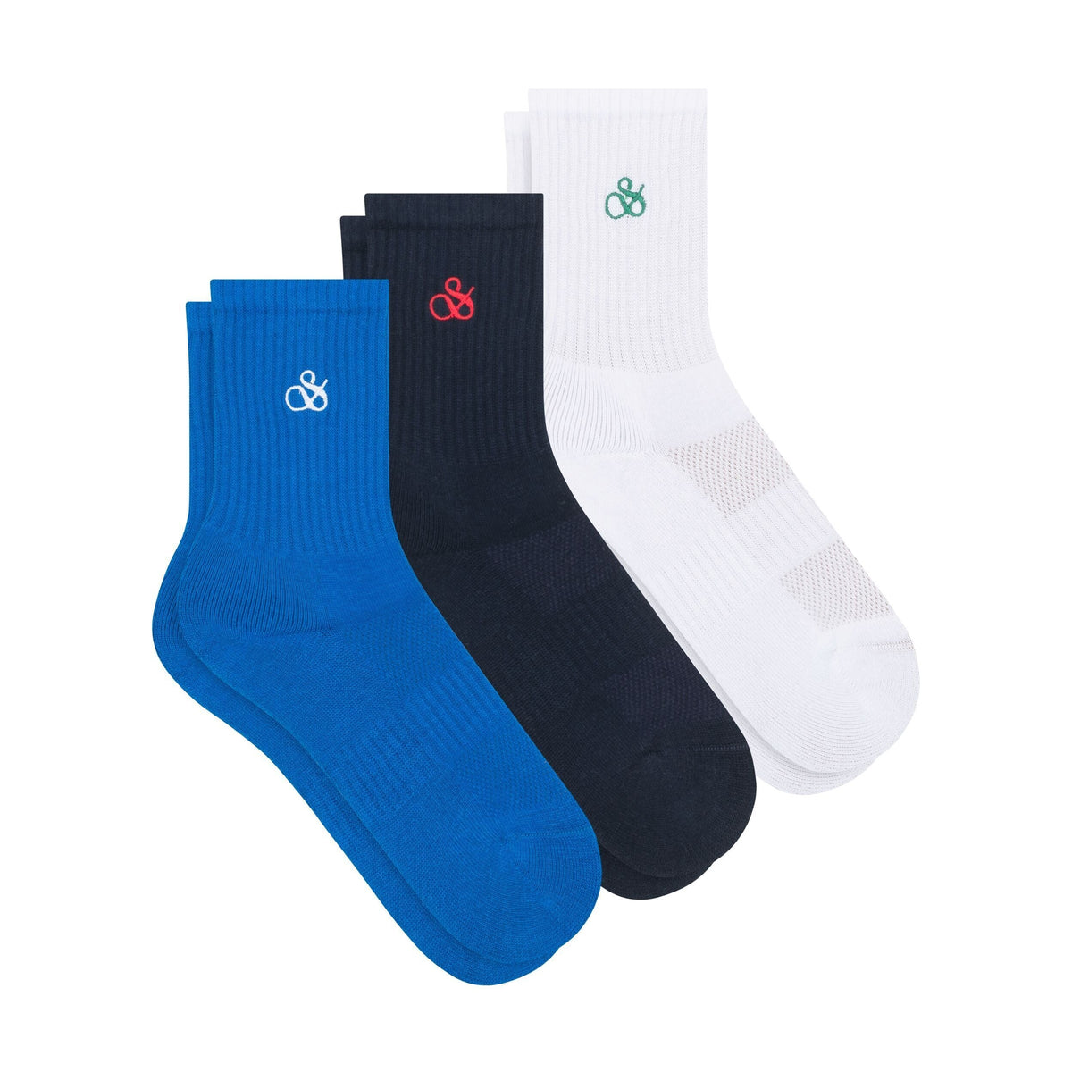 3Pk Kids Terry Crew Socks - Blue
