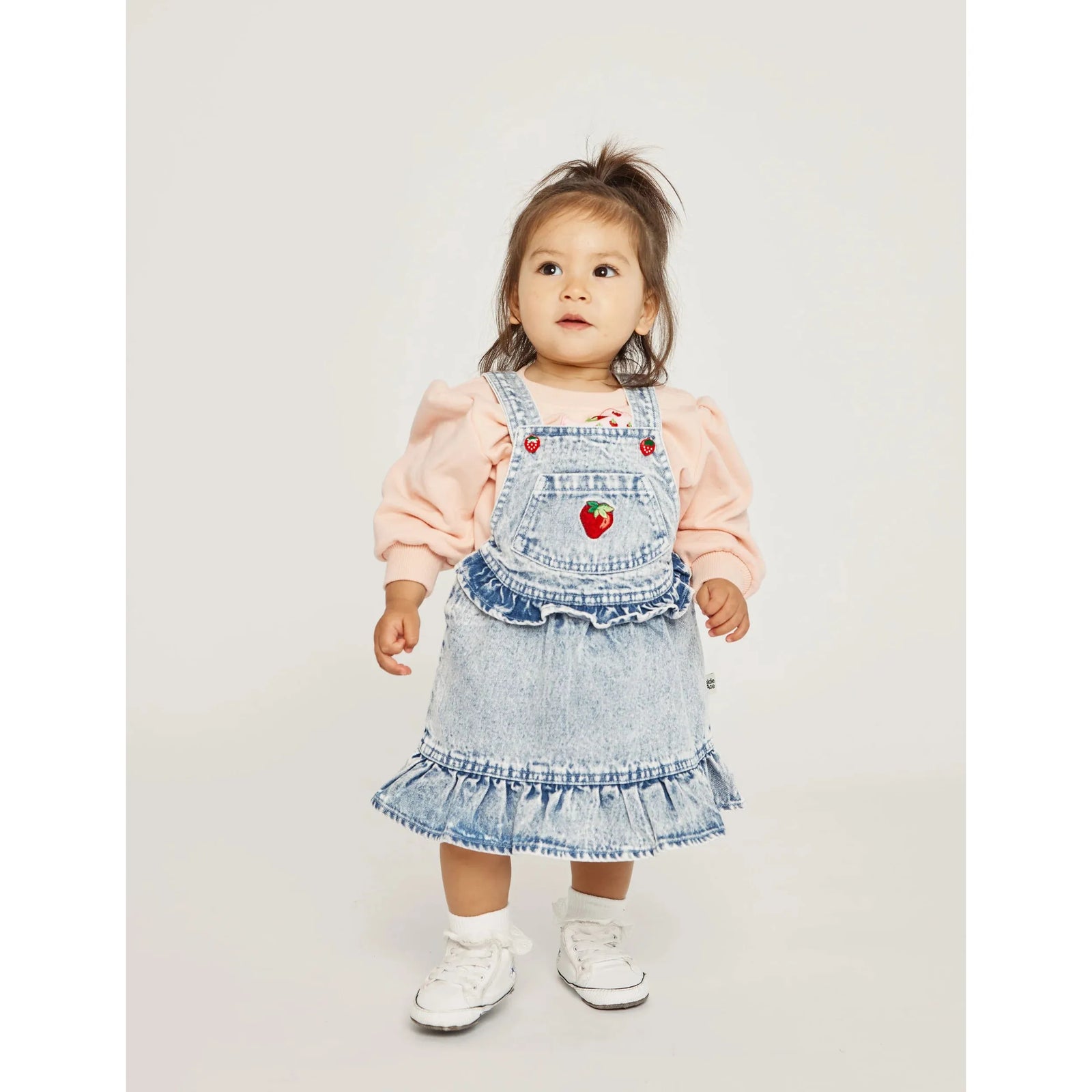 Pippa Strawberry Denim Pinafore Dress