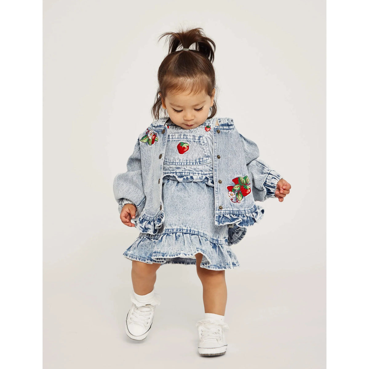 Pippa Strawberry Denim Pinafore Dress