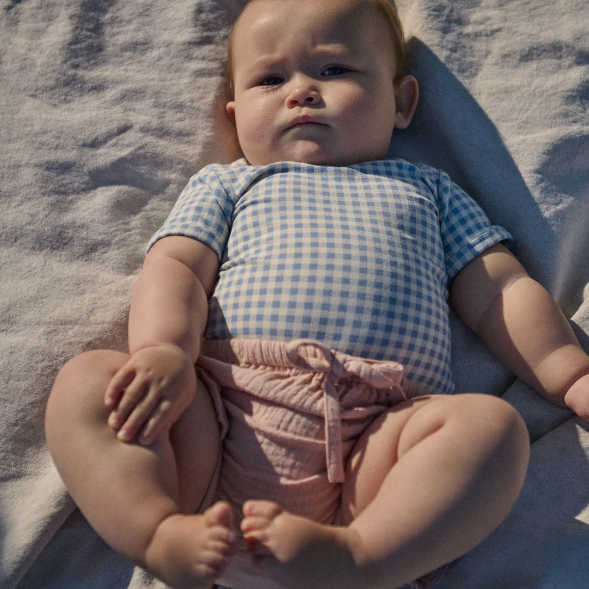 Stretch Jersey S/S Bodysuit - Blue Gingham