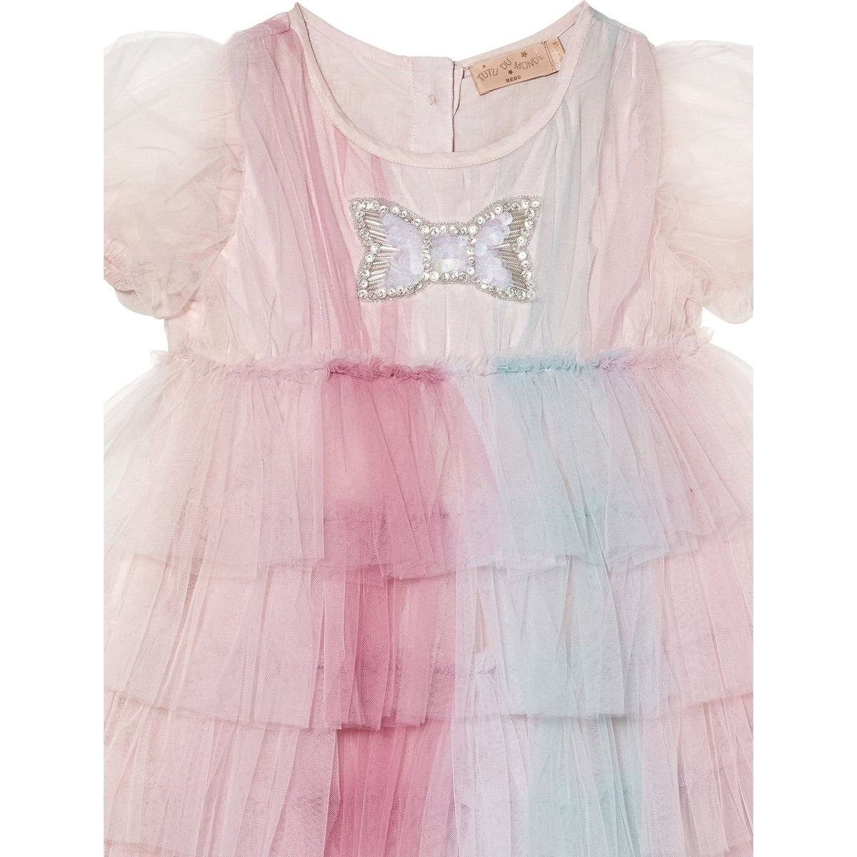 Bebe Crystal Bow Tulle Dress