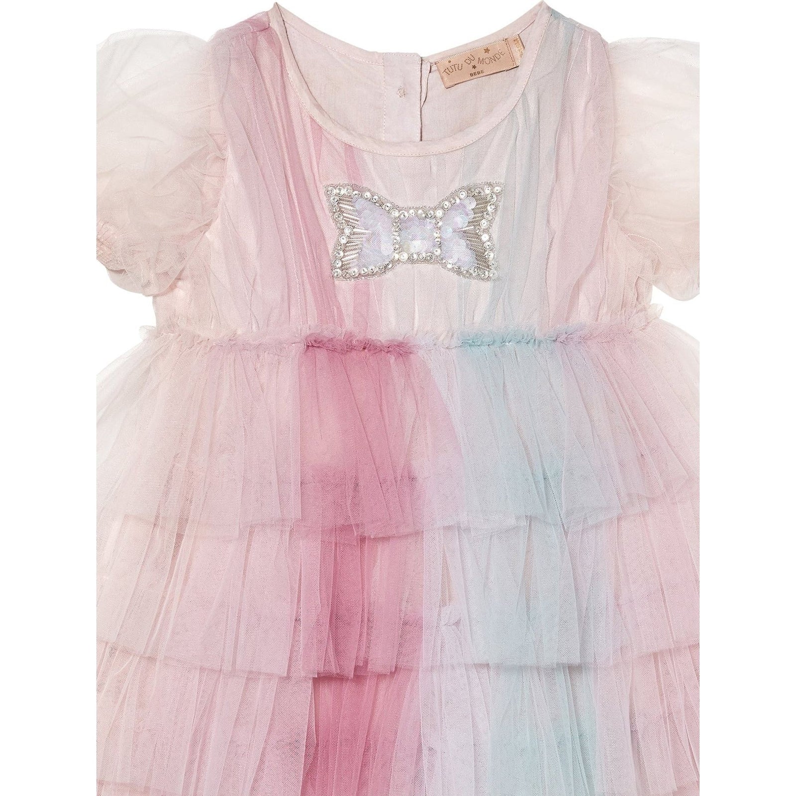 Bebe Crystal Bow Tulle Dress