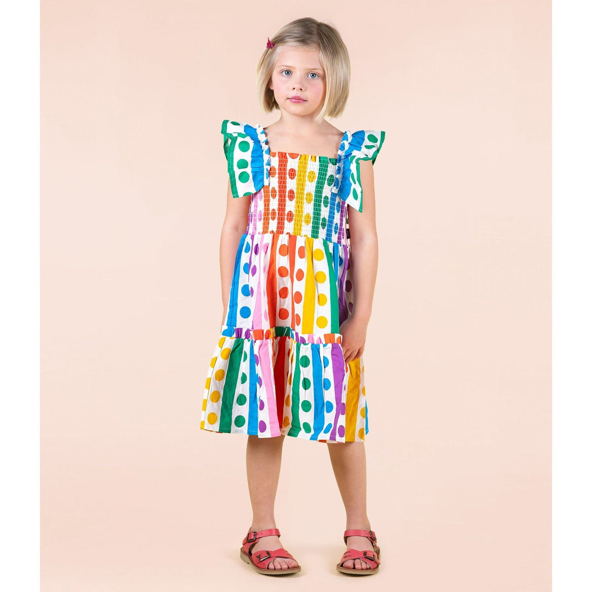 Rainbow Drops Shirred Dress