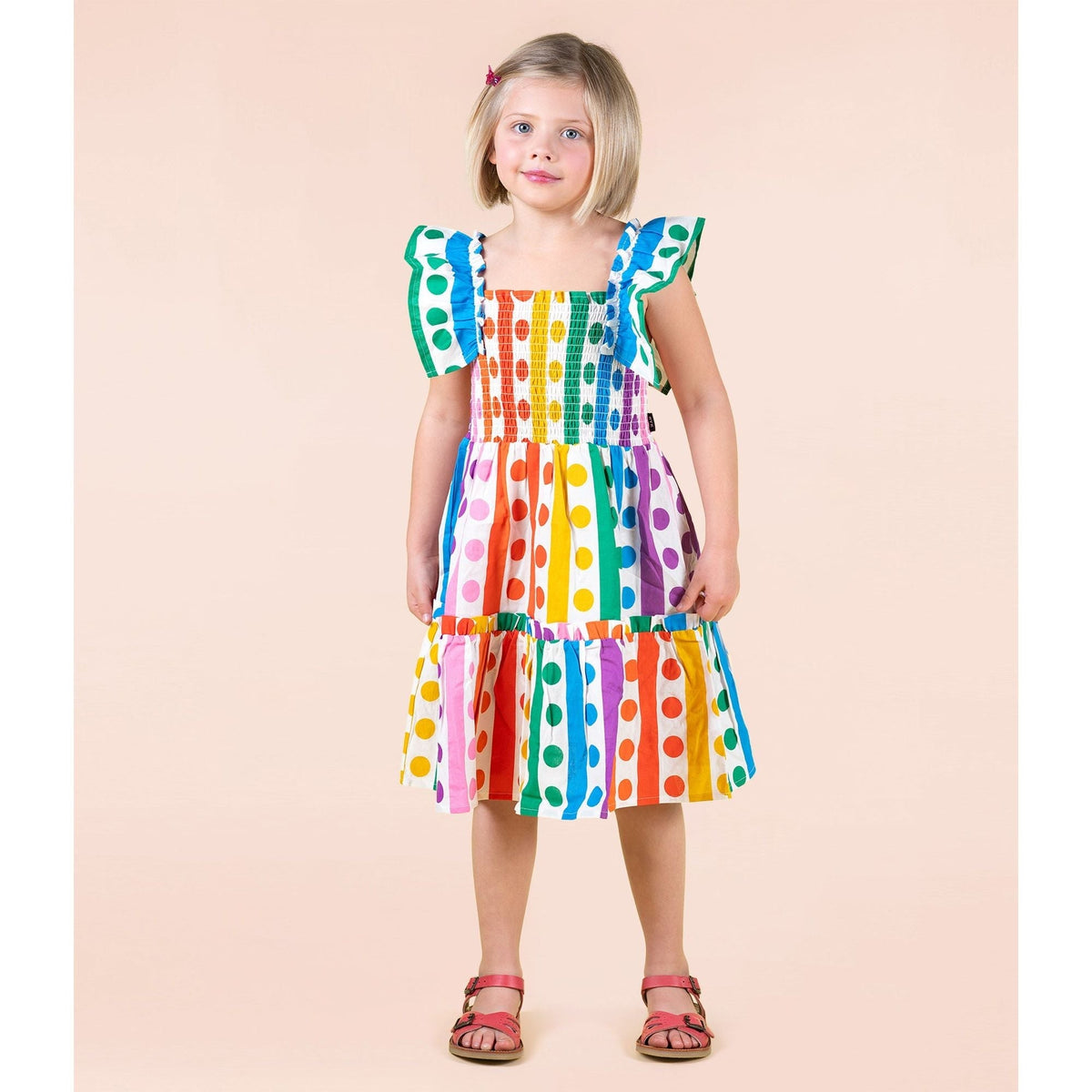 Rainbow Drops Shirred Dress