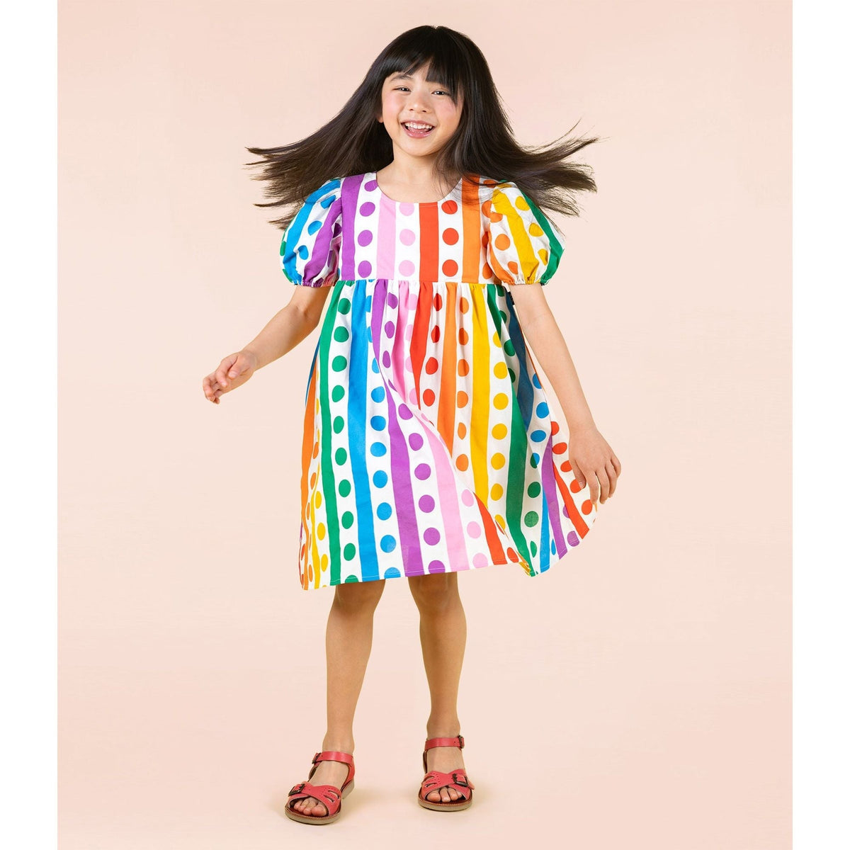 Rainbow Drops Puff Sleeve Dress