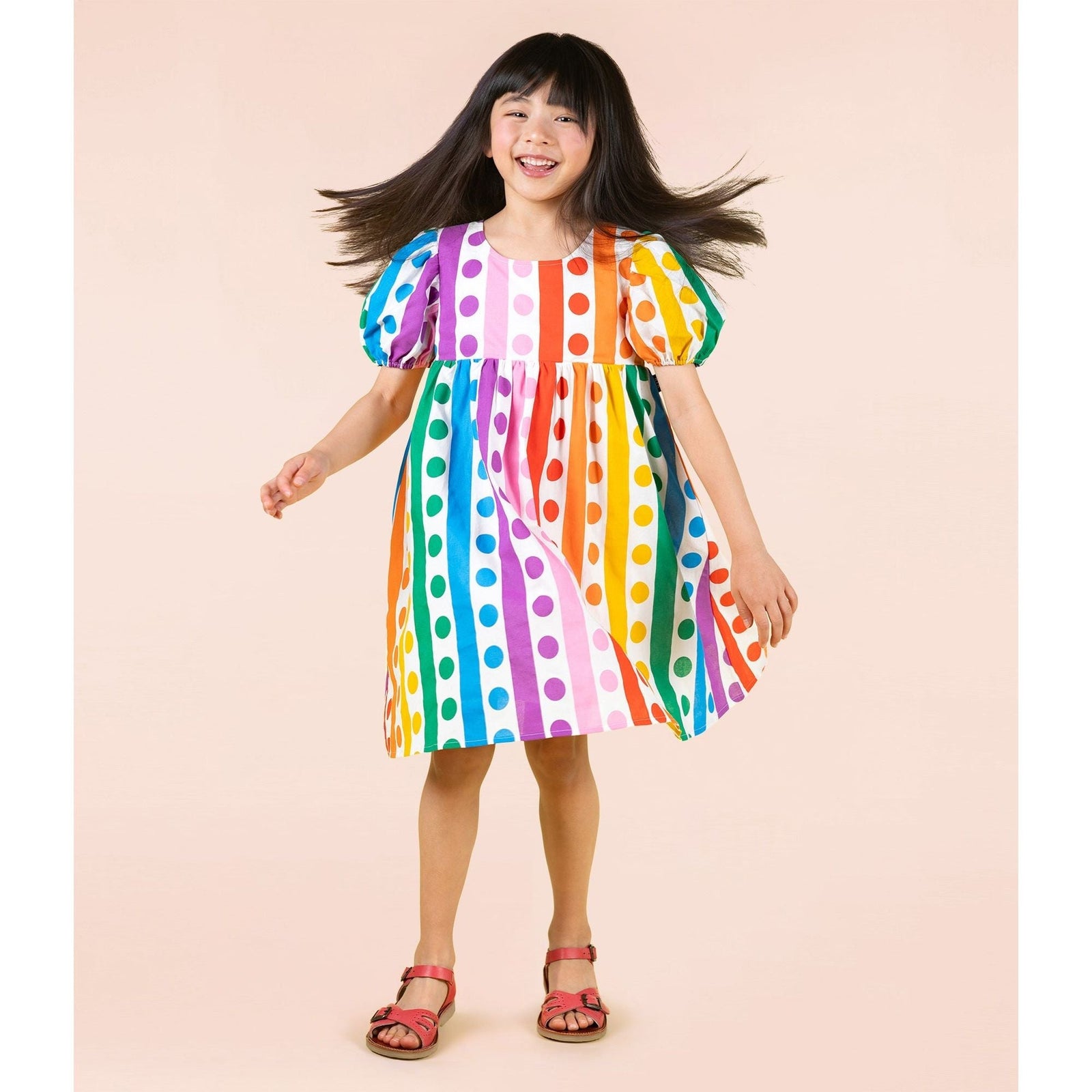 Rainbow Drops Puff Sleeve Dress