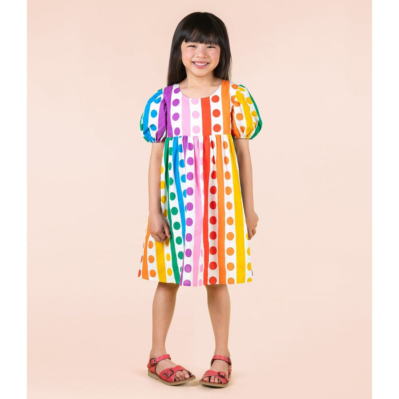 Rainbow Drops Puff Sleeve Dress