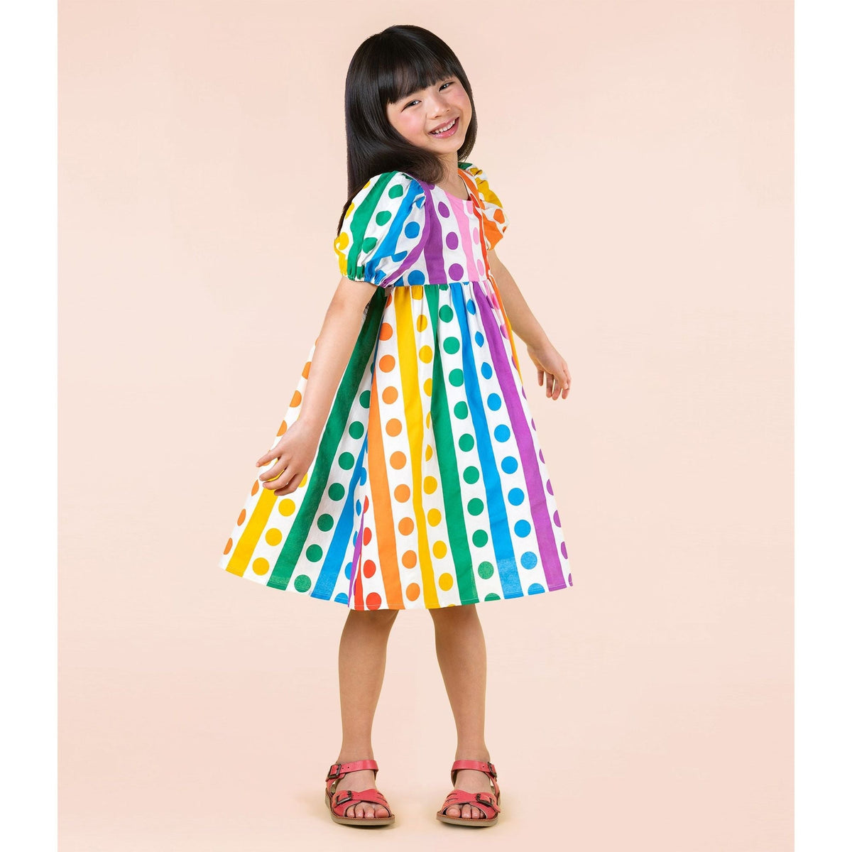 Rainbow Drops Puff Sleeve Dress