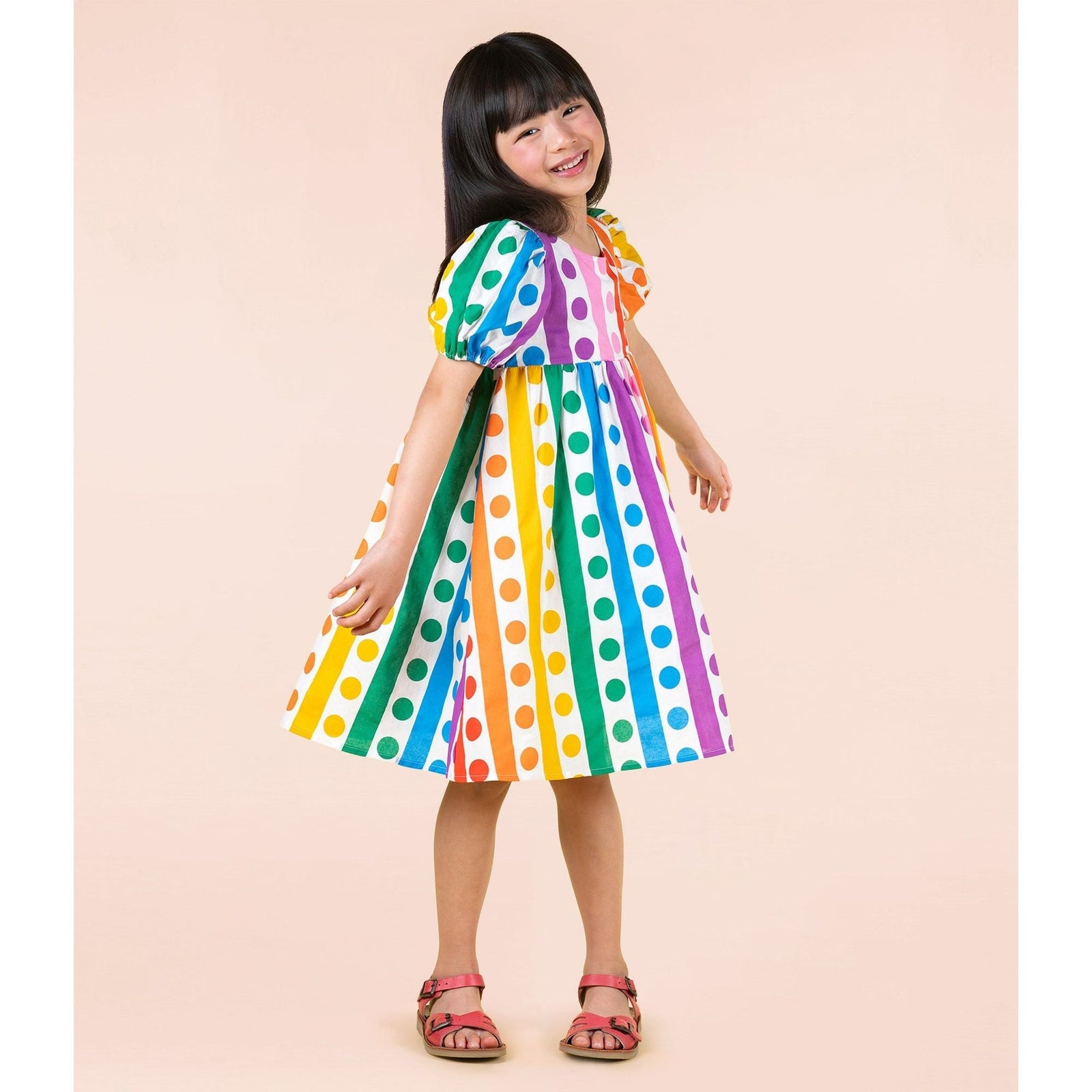 Rainbow Drops Puff Sleeve Dress