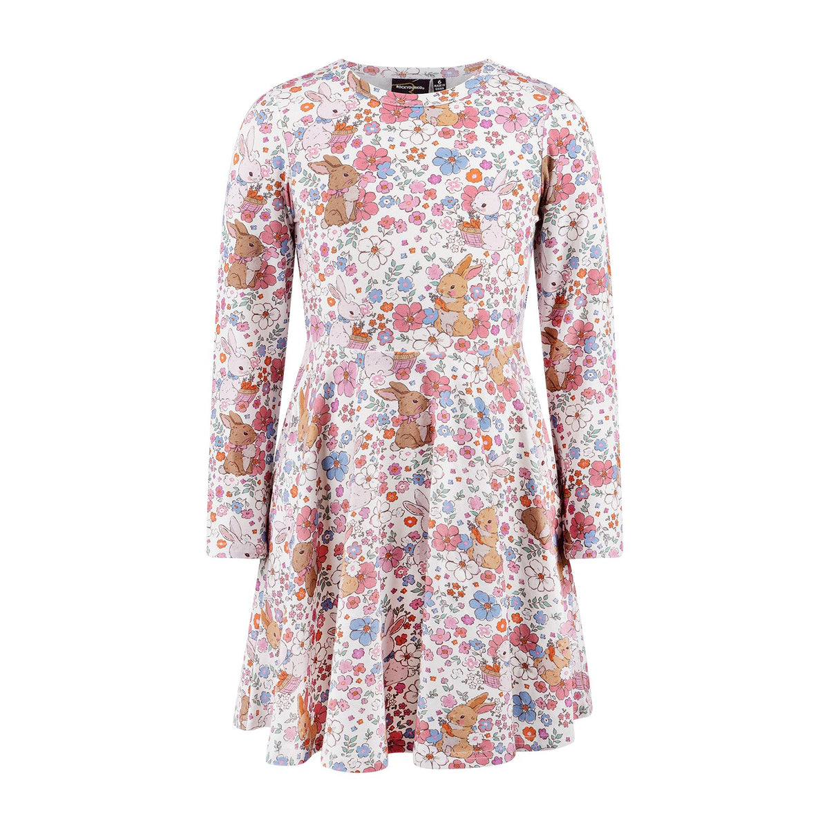 Ditsy Bunny Long Sleeve Waisted Dress