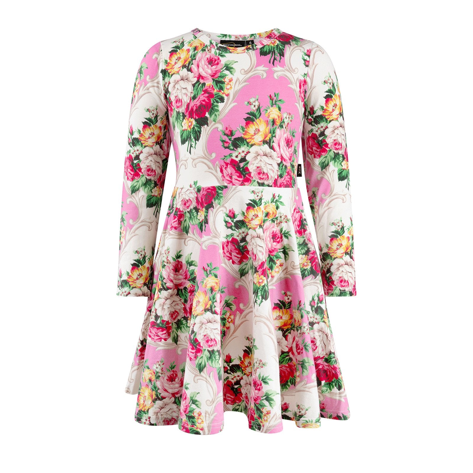 Rosette Long Sleeve Waisted Dress
