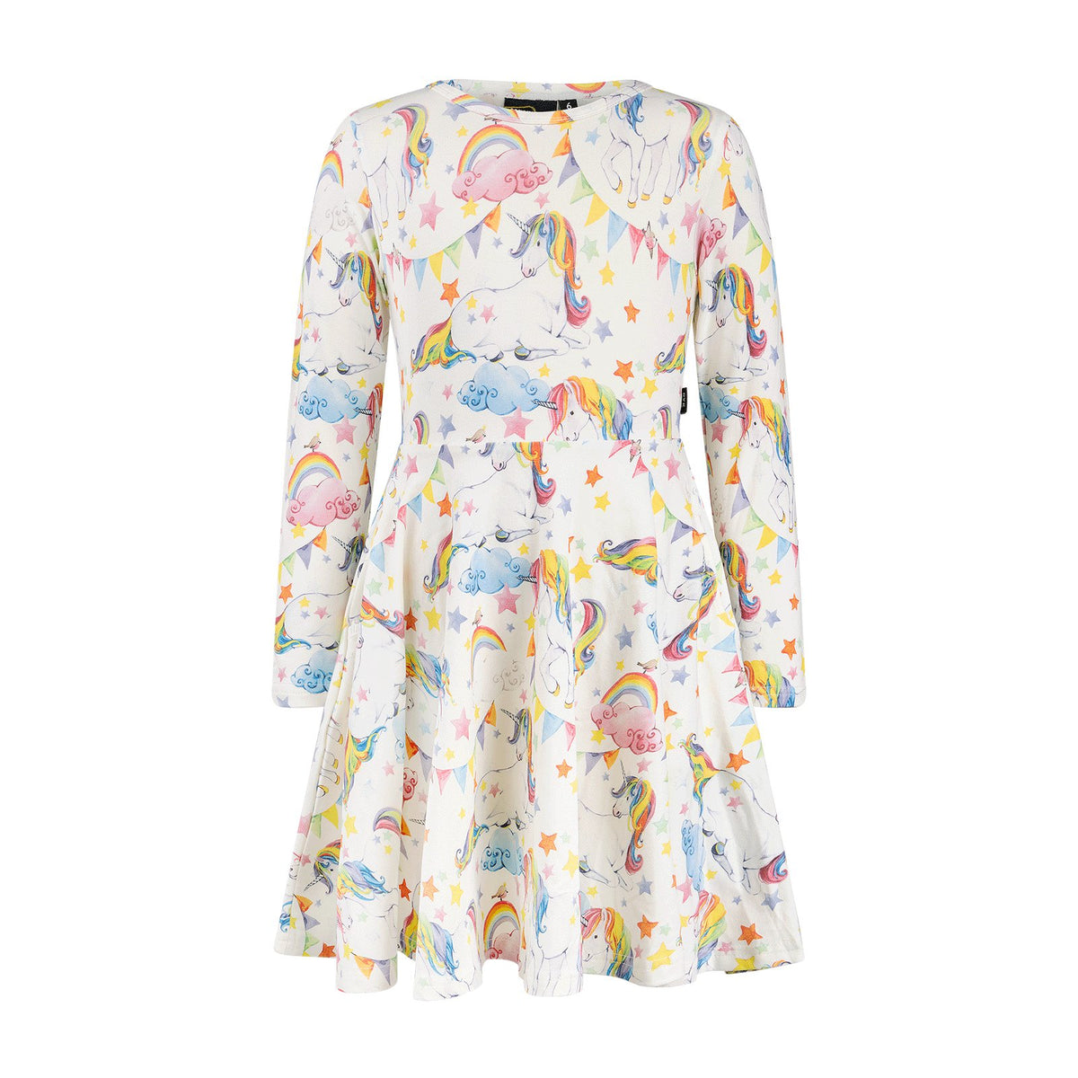 Unicorn Flags Long Sleeve Waisted Dress