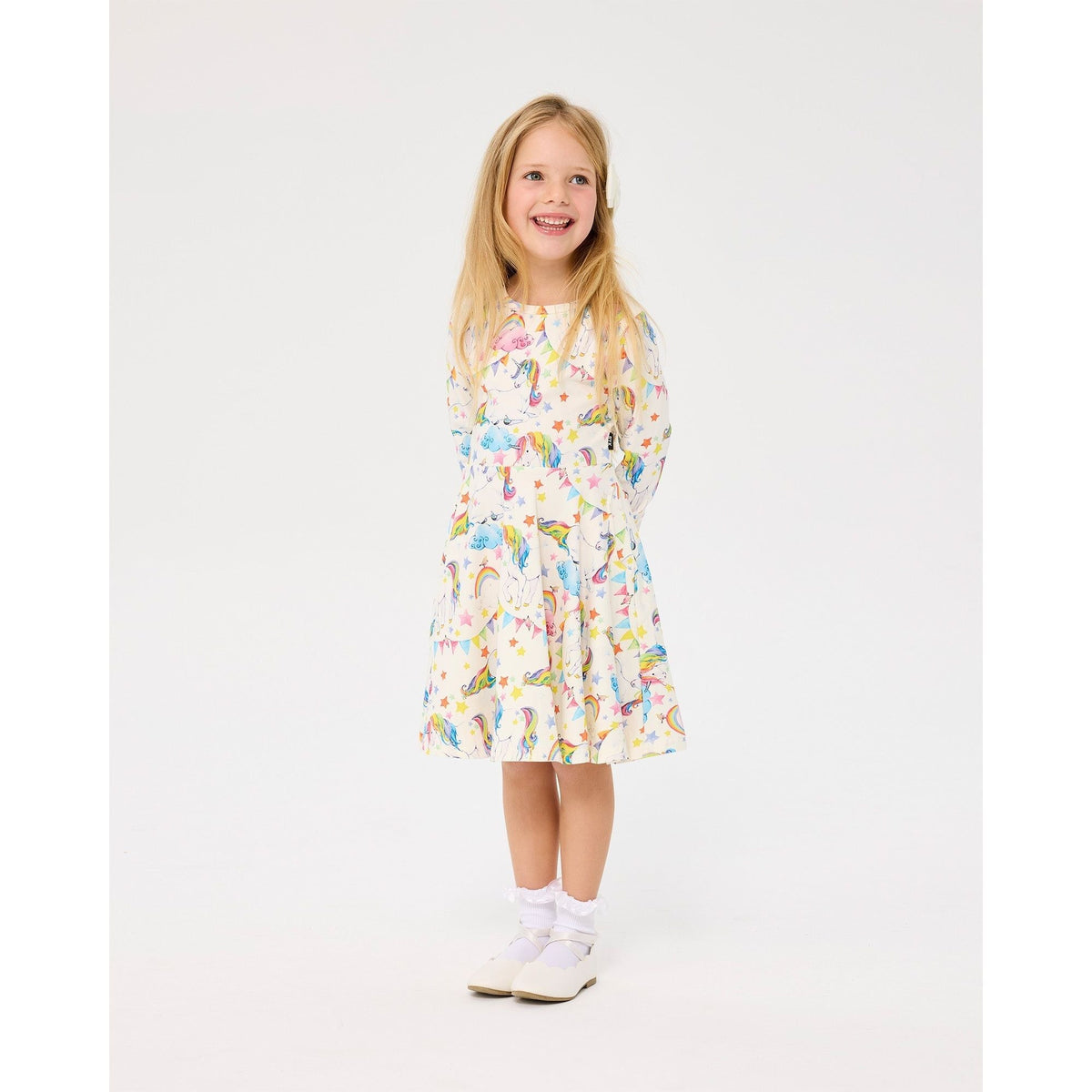 Unicorn Flags Long Sleeve Waisted Dress
