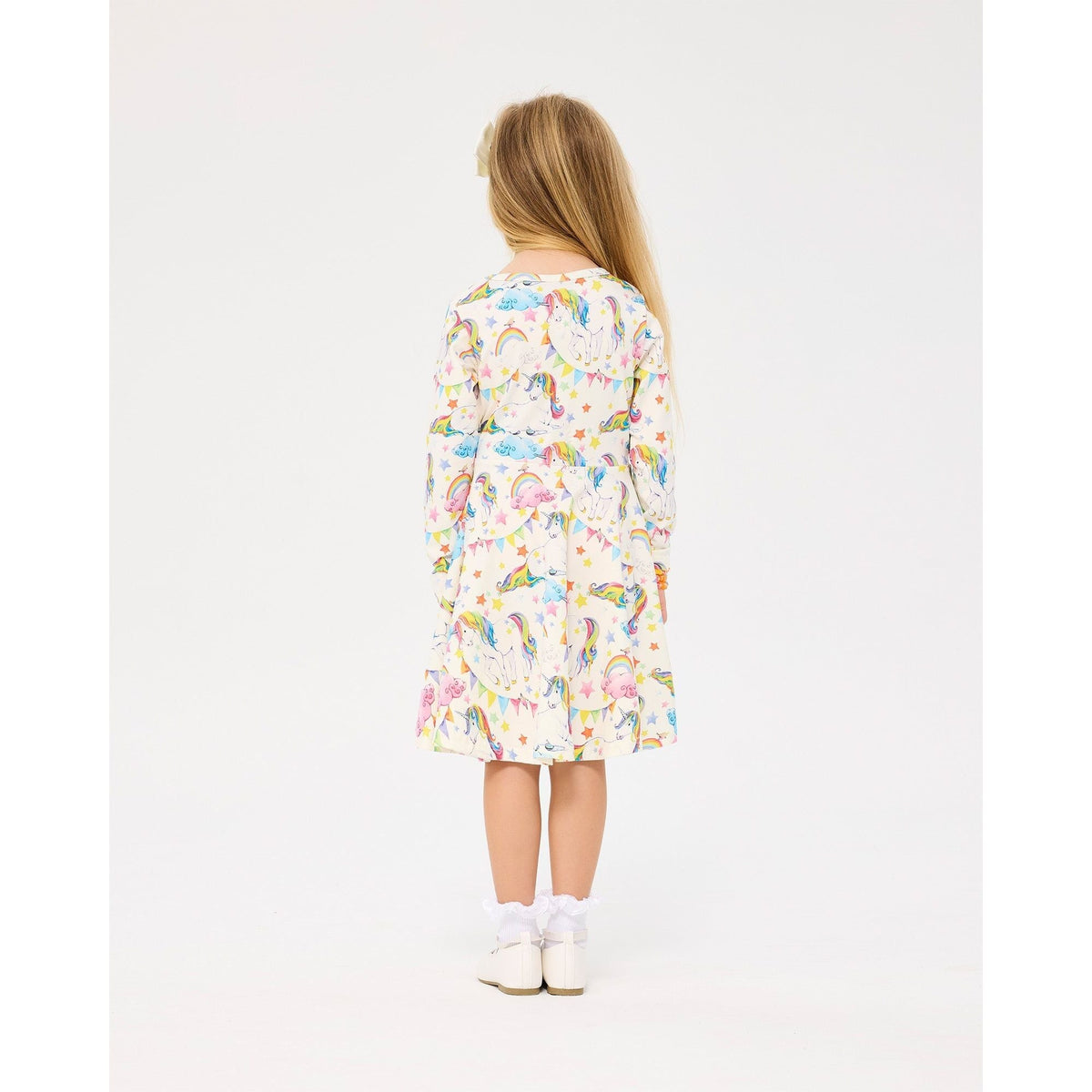 Unicorn Flags Long Sleeve Waisted Dress