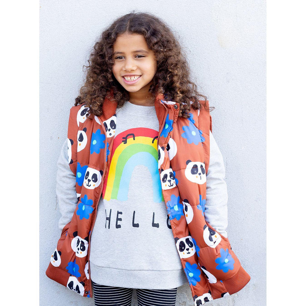 Flowers And Pandas Puffa Jacket - Warm Orange