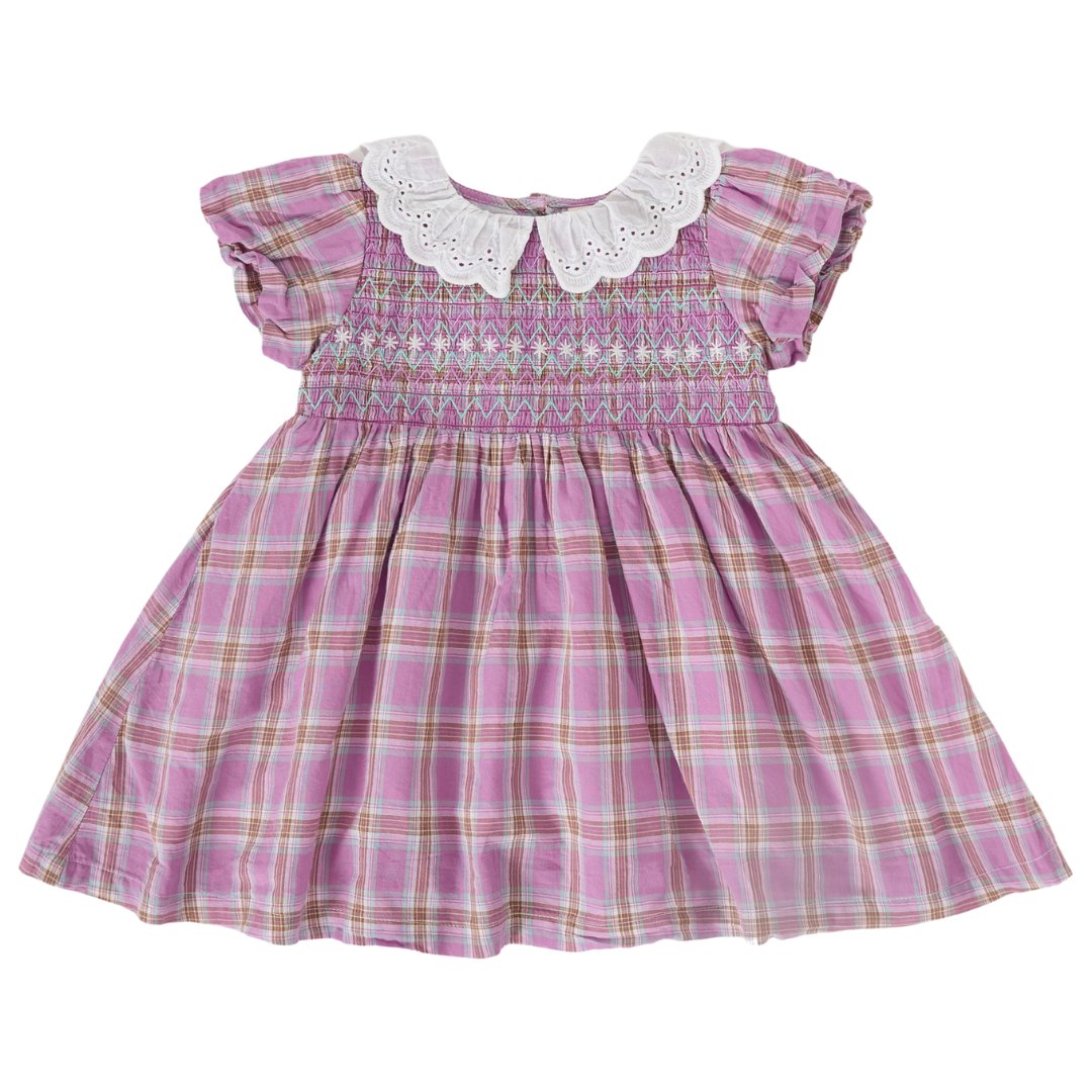 Flo Smocked Dress Mauve Check