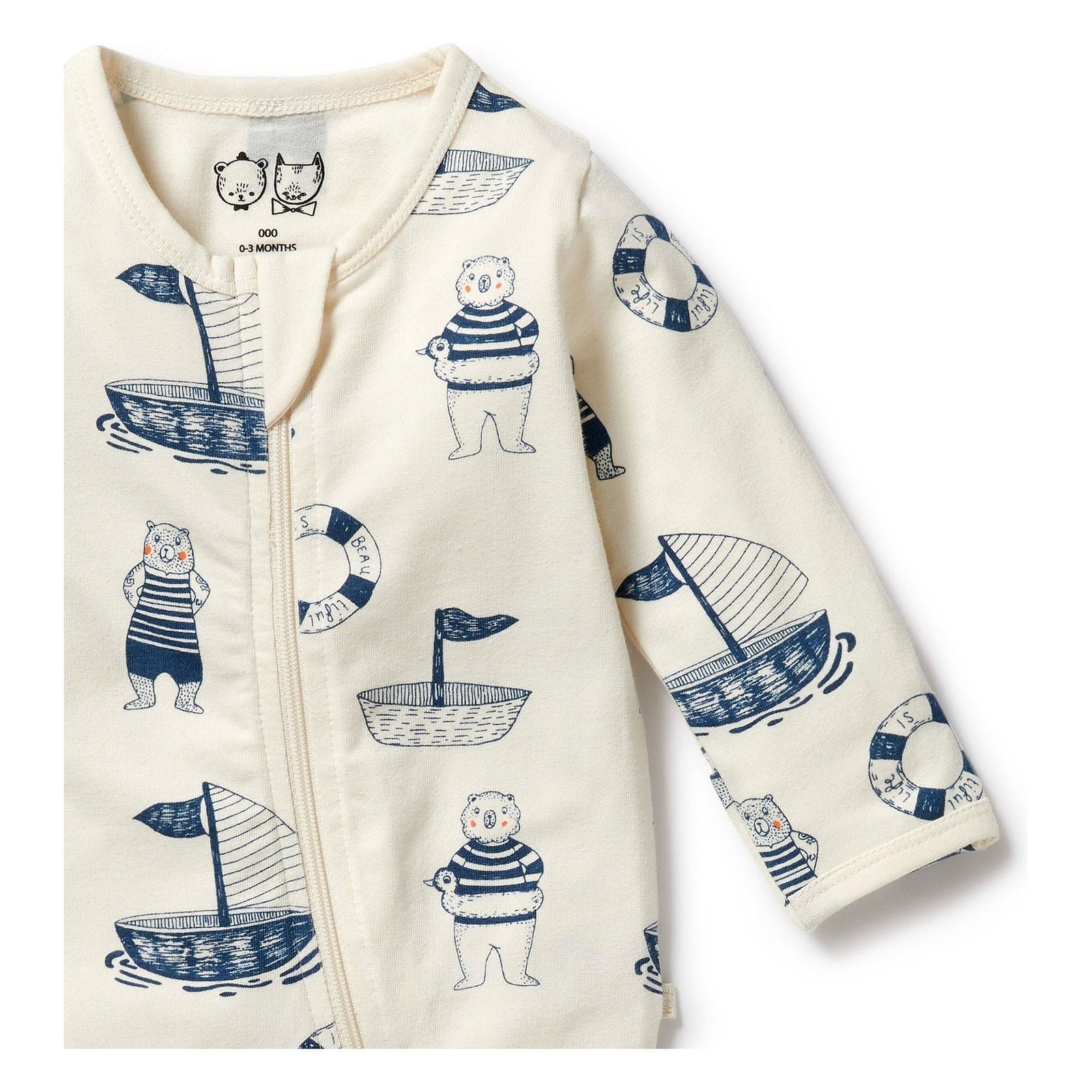 Nautical Bear Organic Zipsuit with Feet