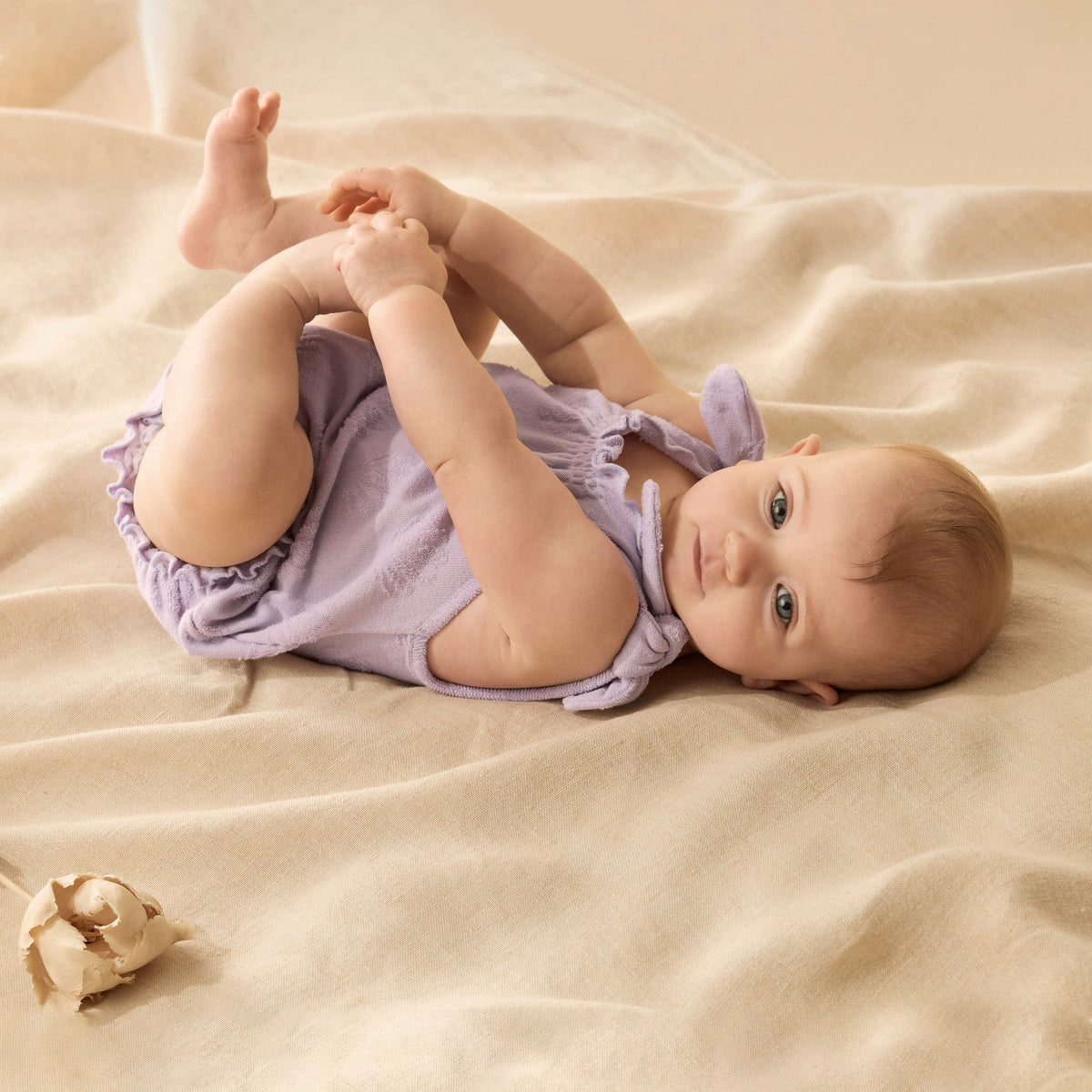 Lavender Shells Organic Terry Tie Playsuit