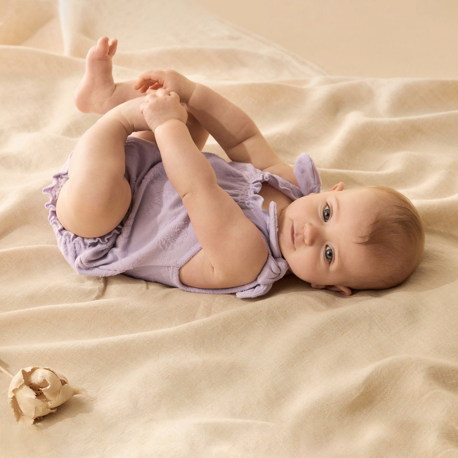 Lavender Shells Organic Terry Tie Playsuit