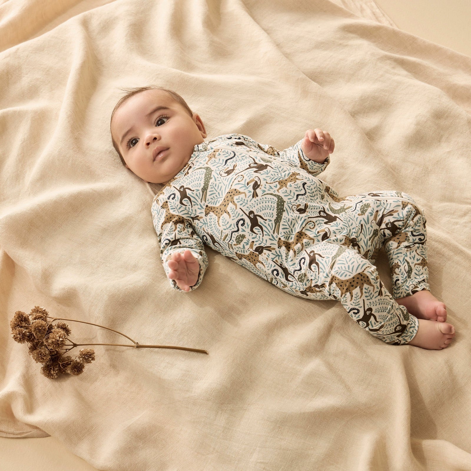 Mini Jungle Organic Zipsuit with Feet