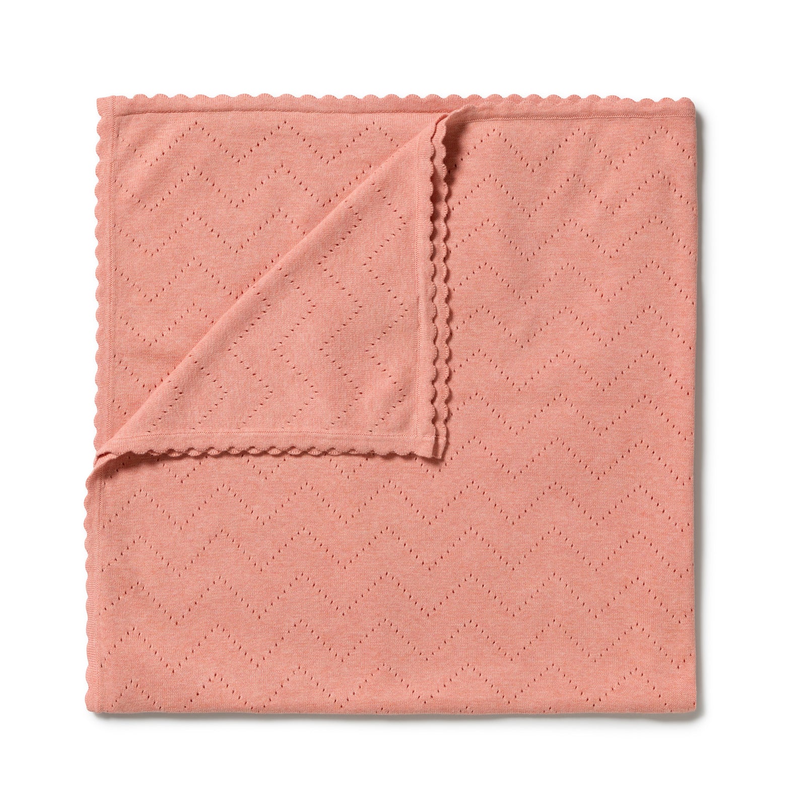 Petal Pink Organic Knitted Pointelle Blanket
