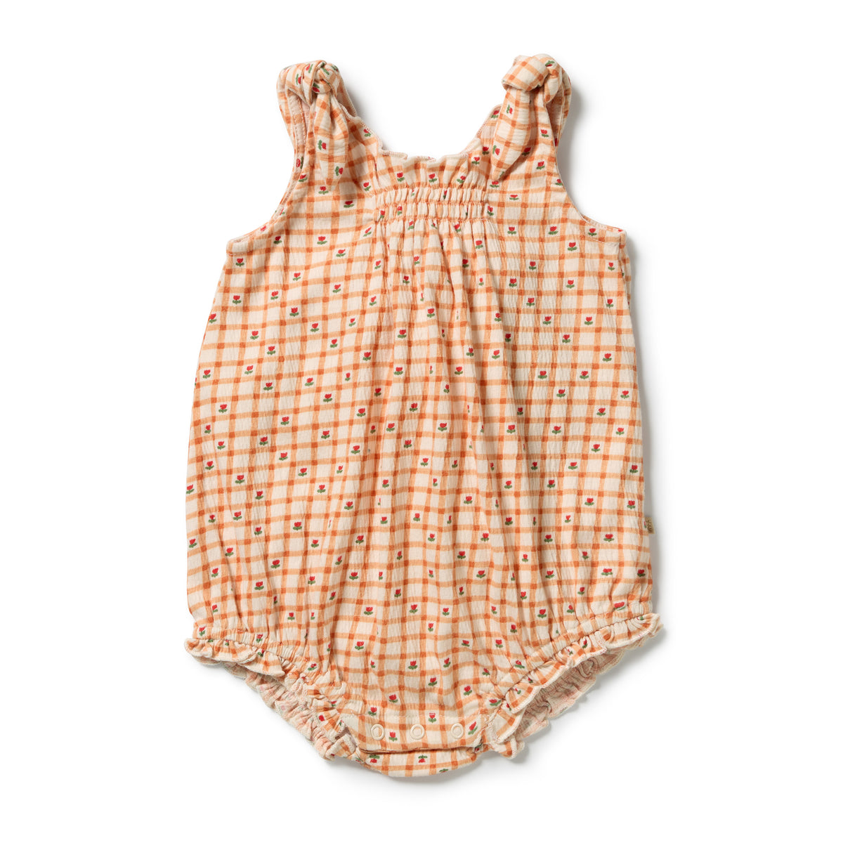 Checkerberry Organic Crinkle Tie Playsuit