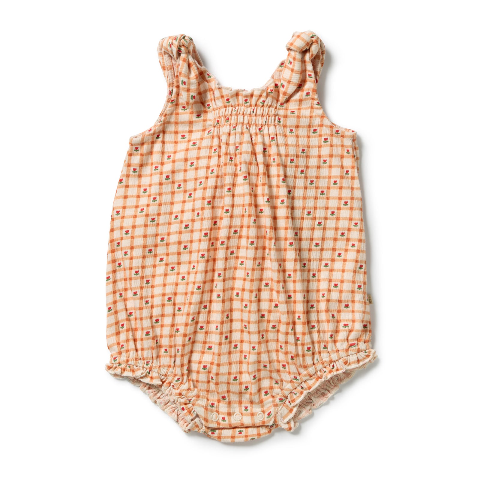 Checkerberry Organic Crinkle Tie Playsuit