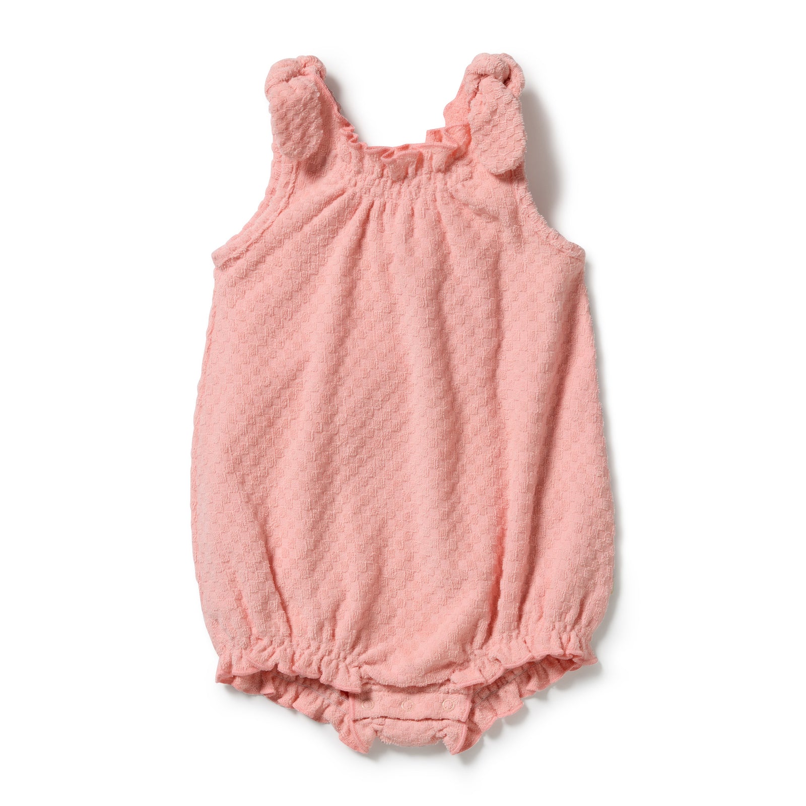 Petal Pink Check Organic Terry Tie Playsuit