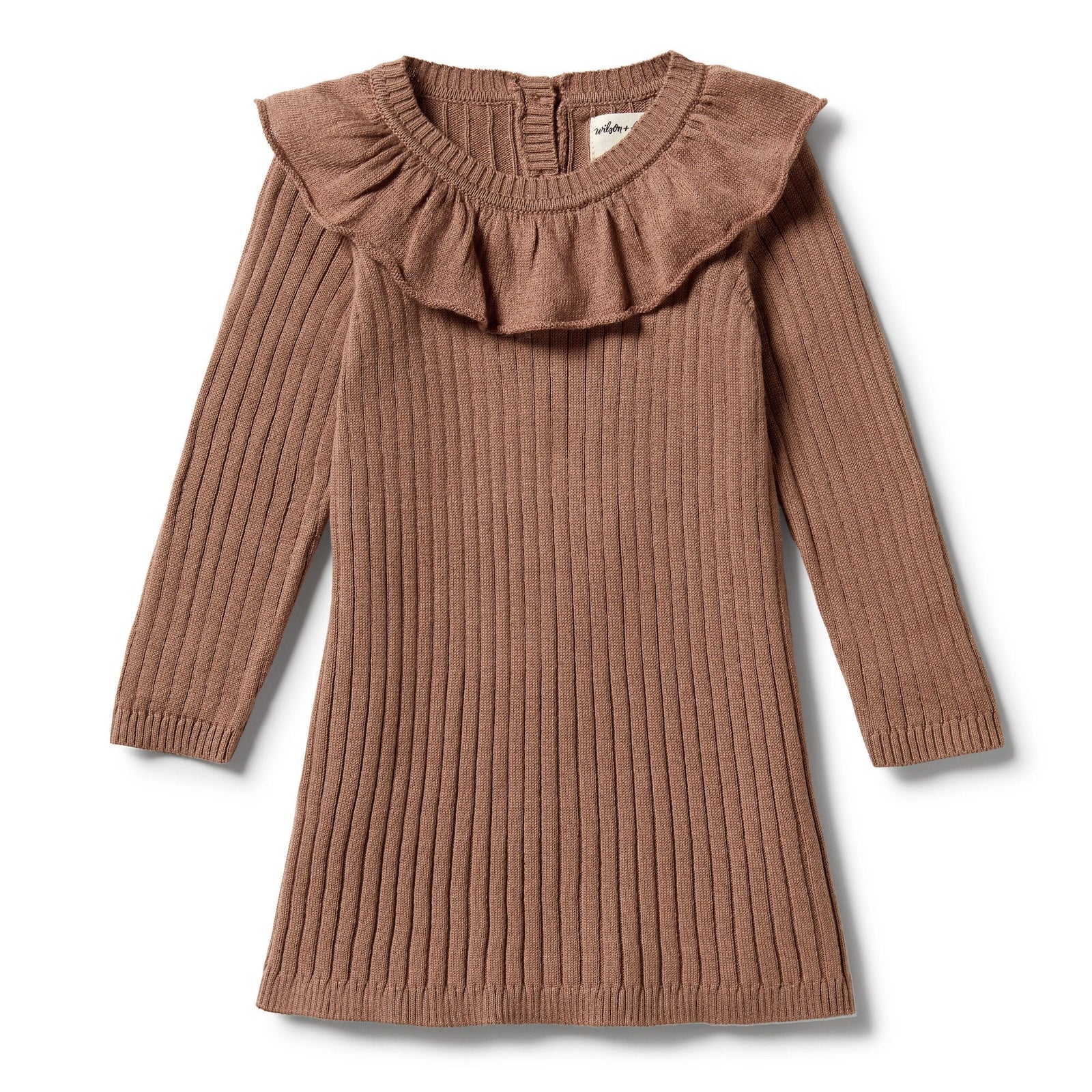 Knitted Rib Ruffle Dress - Burro