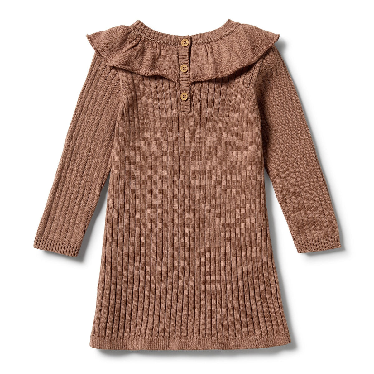 Knitted Rib Ruffle Dress - Burro