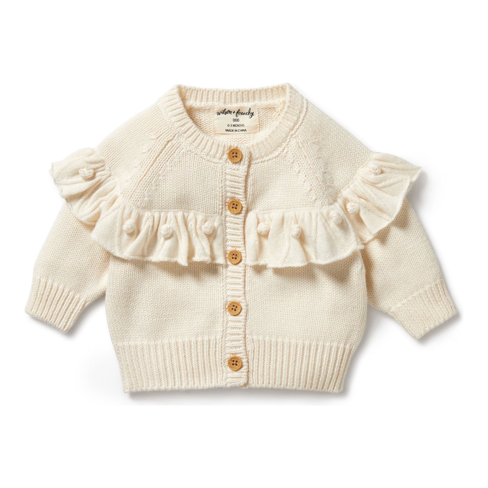 Ecru Knitted Ruffle Cardigan