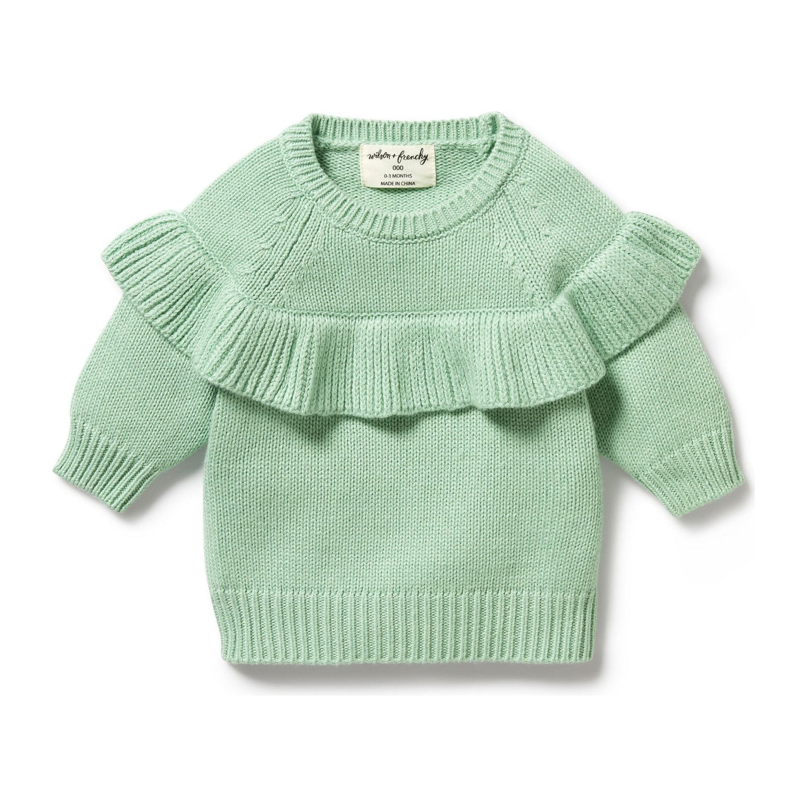 Mint Green Knitted Ruffle Jumper