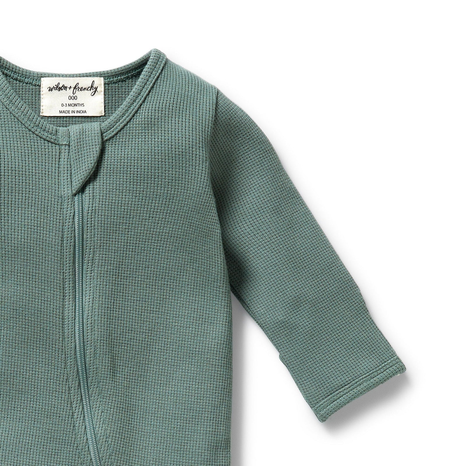 Pine Green Organic Waffle Zipsuit