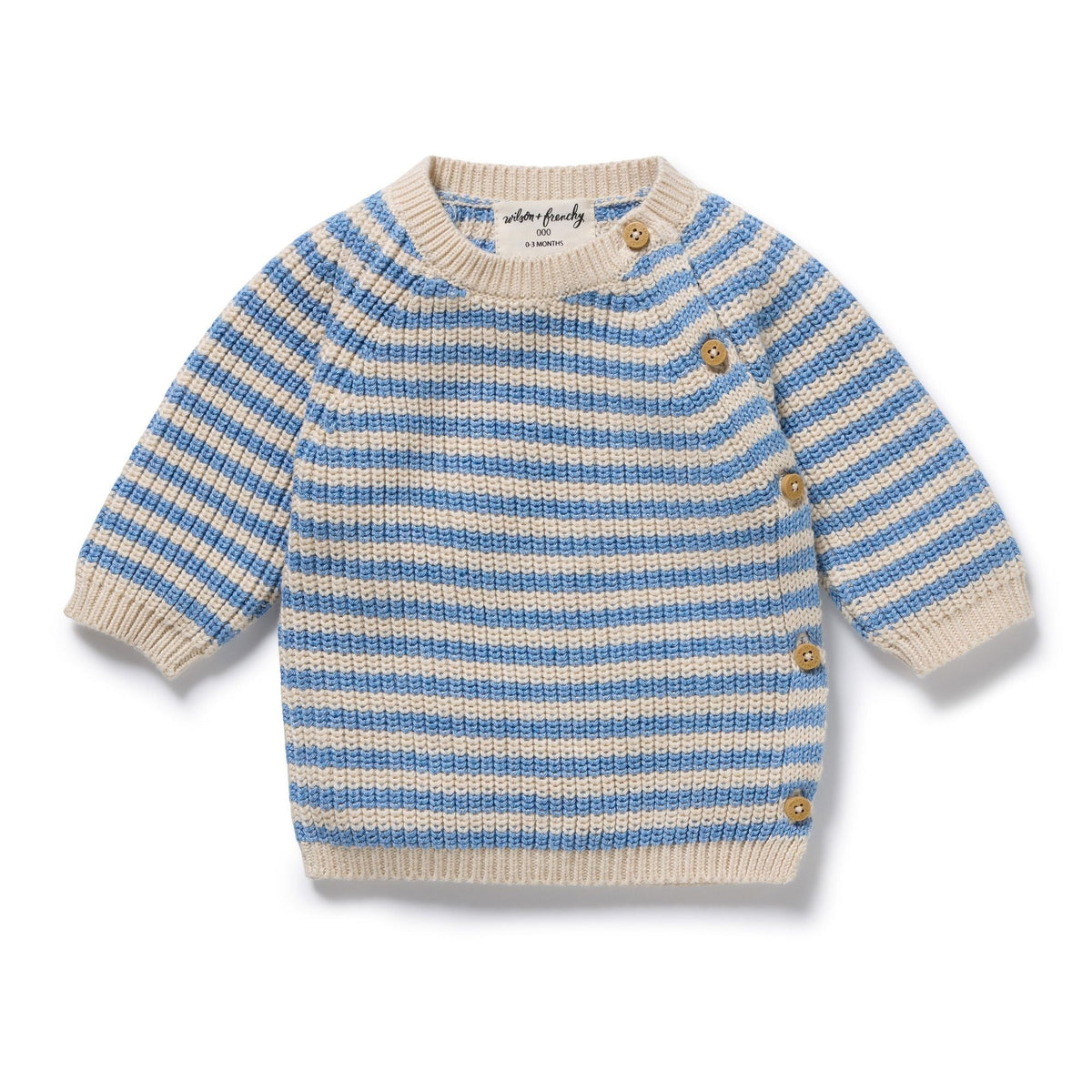 Frosted Blue Organic Knitted Stripe Kimono Cardigan