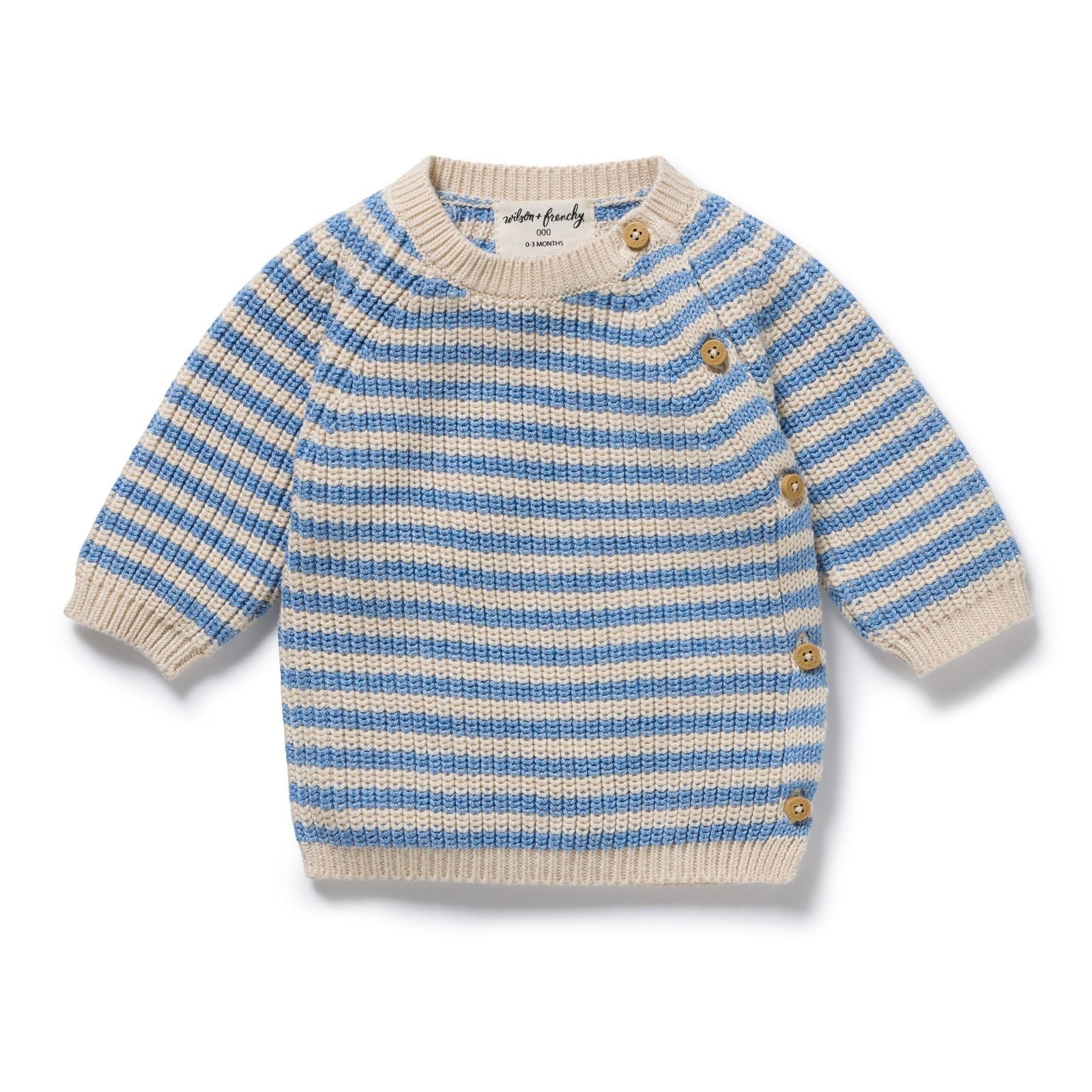 Frosted Blue Organic Knitted Stripe Kimono Cardigan