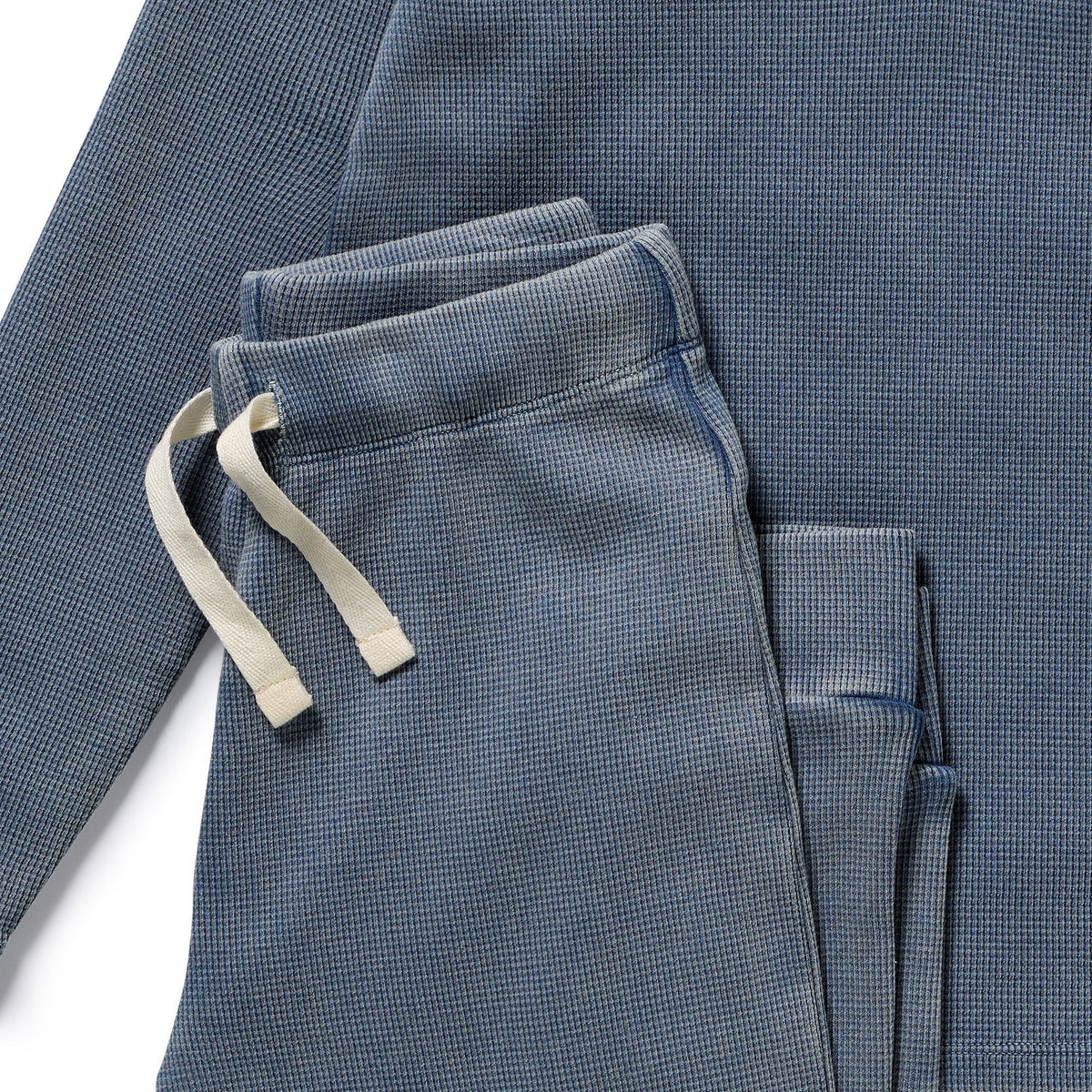 Twilight Blue Organic Waffle Henley Pyjamas