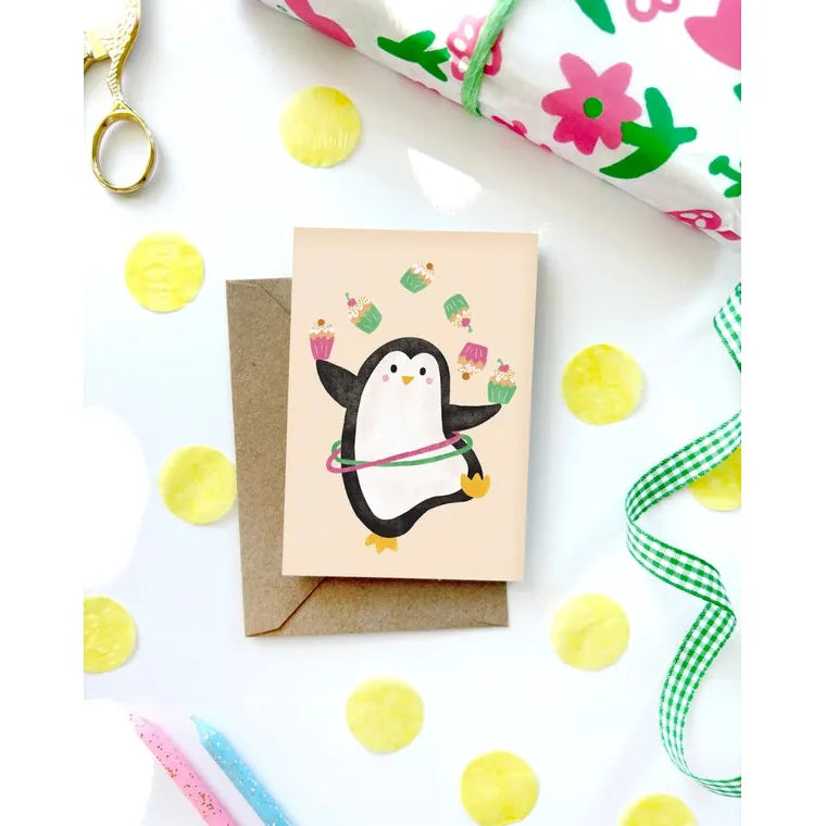 Penguin Mini Card - Illustrated Cute Kids Birthday Fun