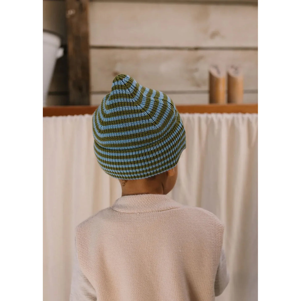 Berlin Merino Beanie Green and Blue Stripe